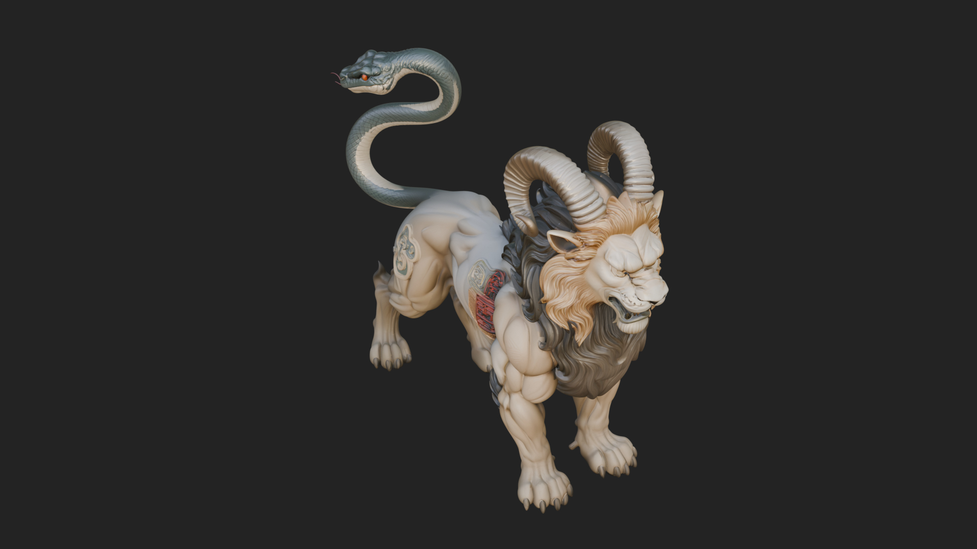 Chimera Mythical Beast Statue Design 9 3D Print Model 3D Model