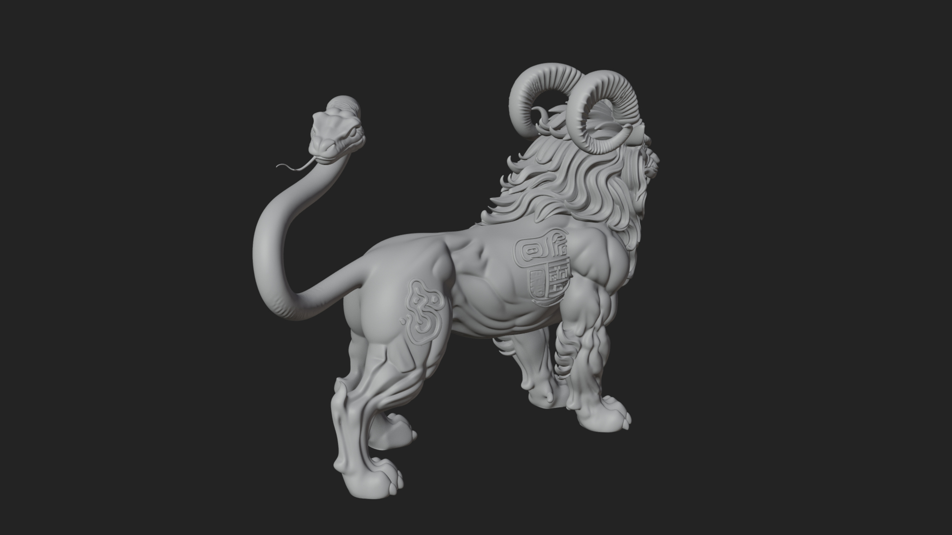 Chimera Mythical Beast Statue Design 9 3D Print Model 3D Model