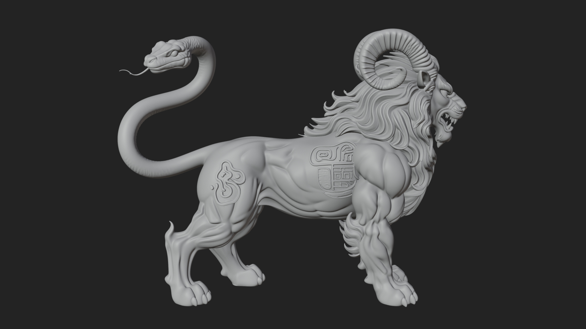 Chimera Mythical Beast Statue Design 9 3D Print Model 3D Model
