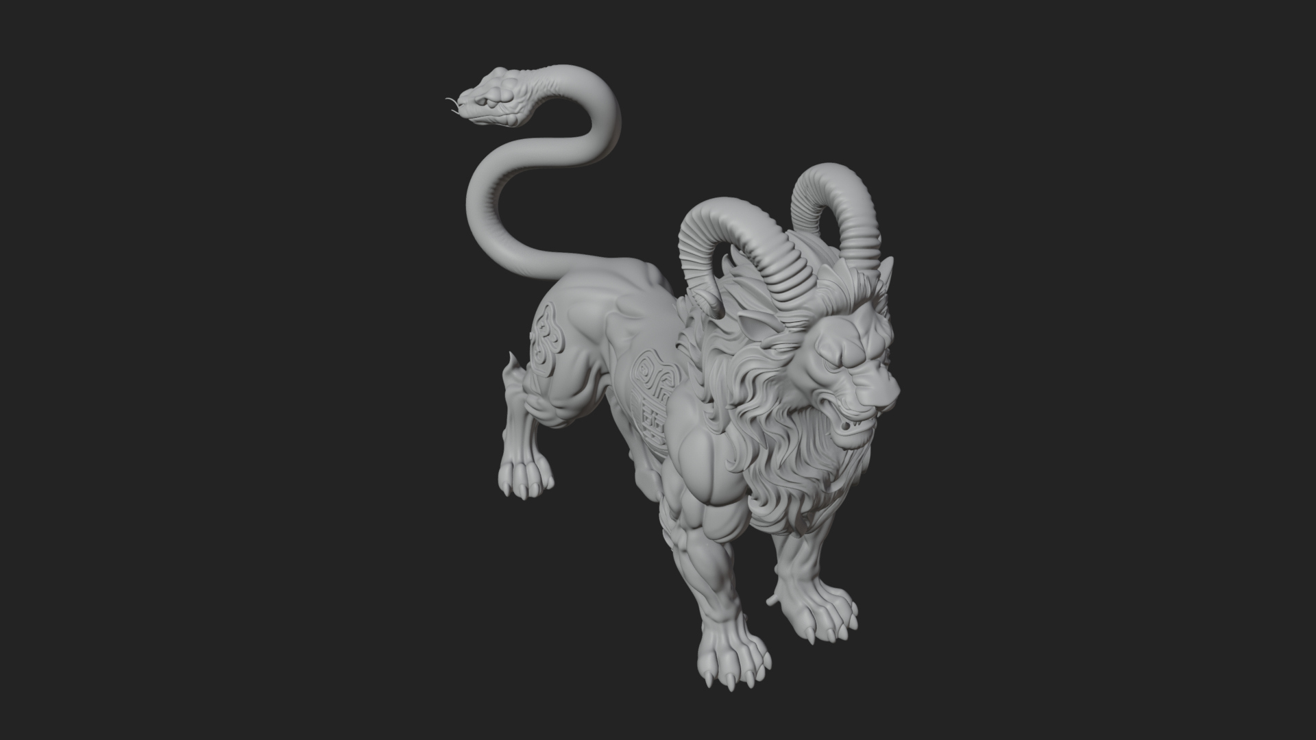 Chimera Mythical Beast Statue Design 9 3D Print Model 3D Model