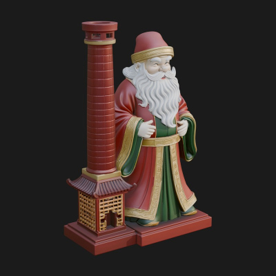 Chimney Side Santa Statue Design 3 3D Print Model