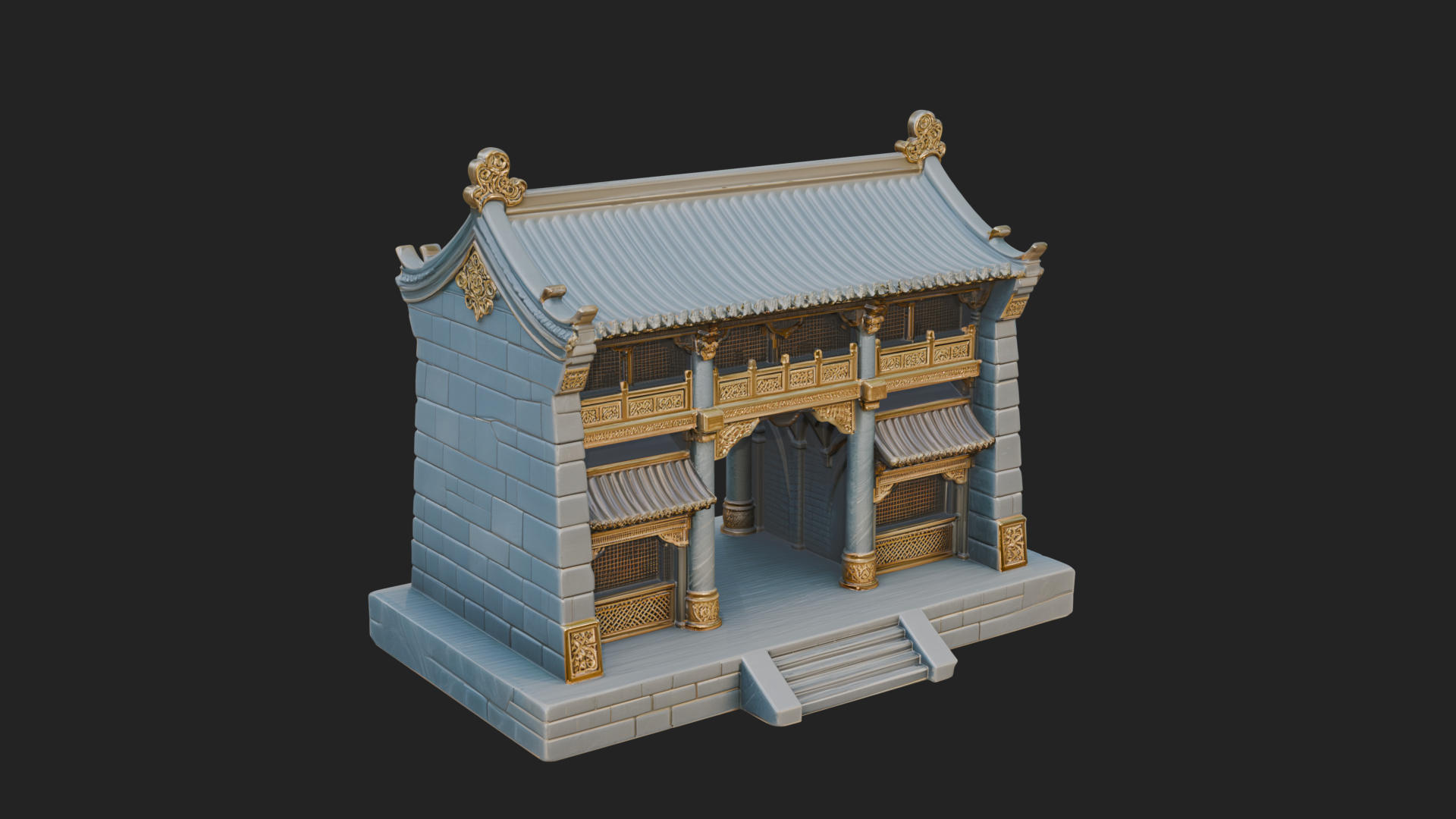 Chinese Gate House Model Design 1 3D Print Model 3D Model