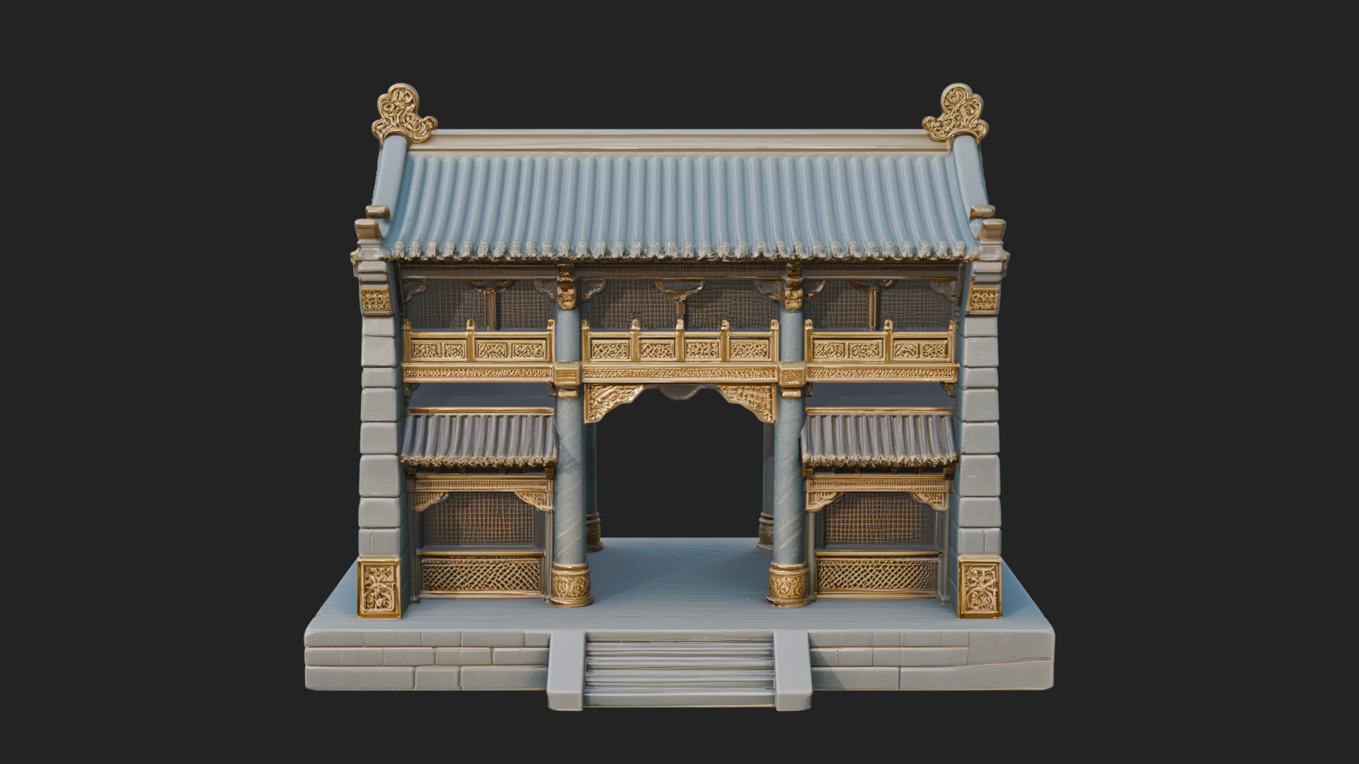 Chinese Gate House Model Design 1 3D Print Model 3D Model