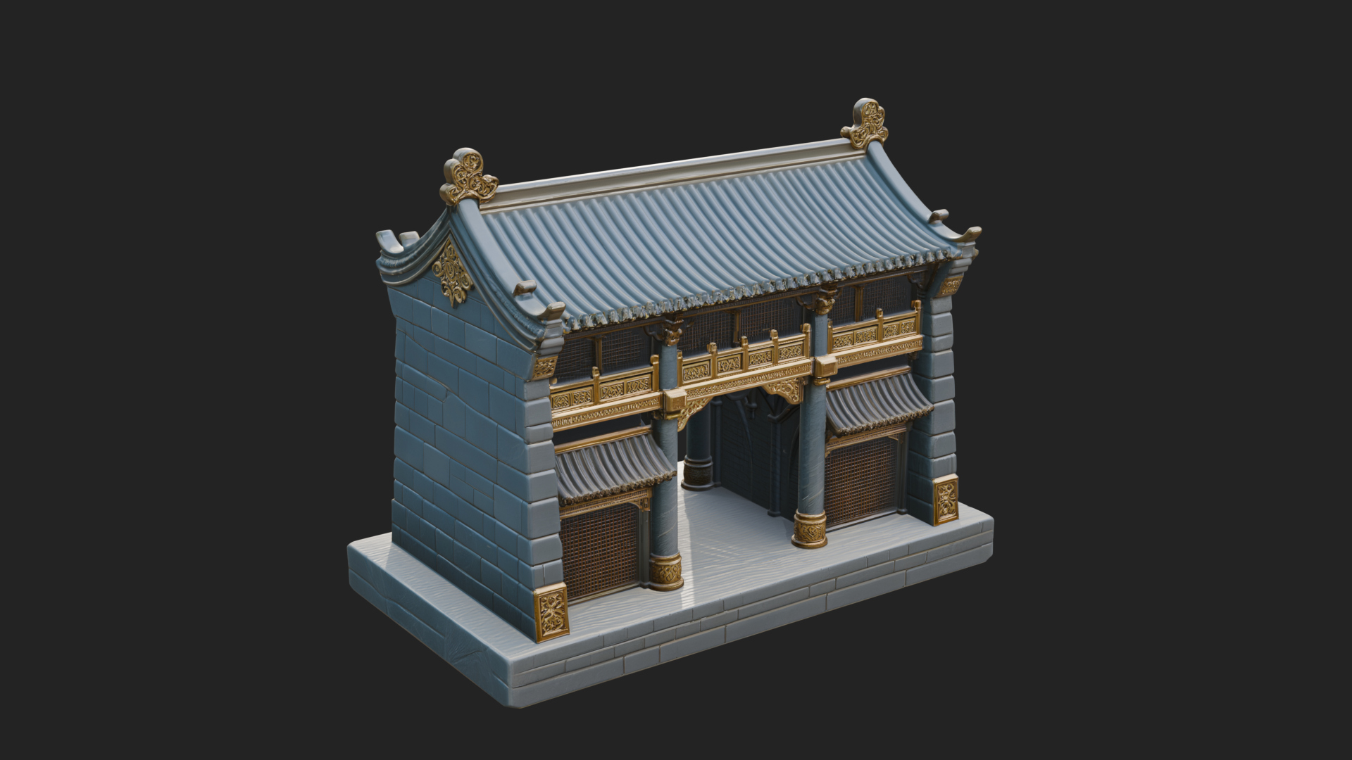 Chinese Gate House Model Design 1 3D Print Model 3D Model