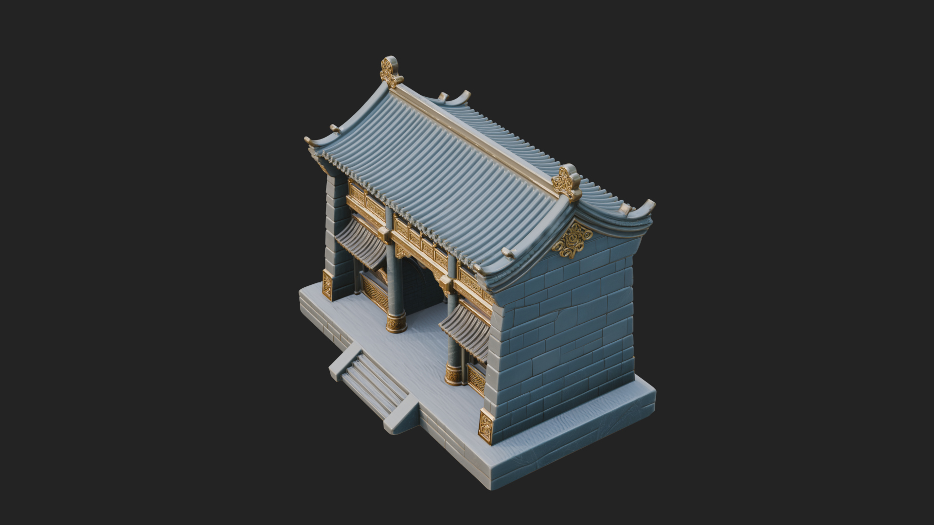 Chinese Gate House Model Design 1 3D Print Model 3D Model