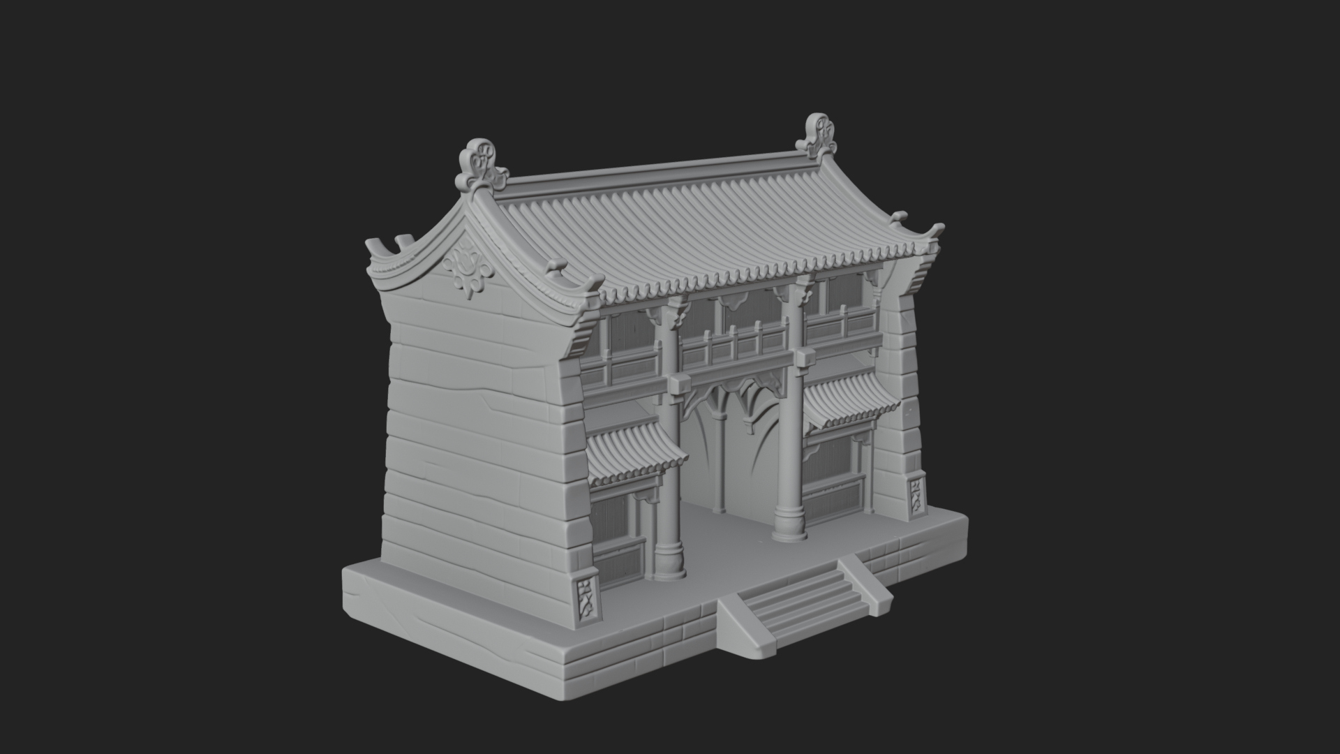 Chinese Gate House Model Design 1 3D Print Model 3D Model