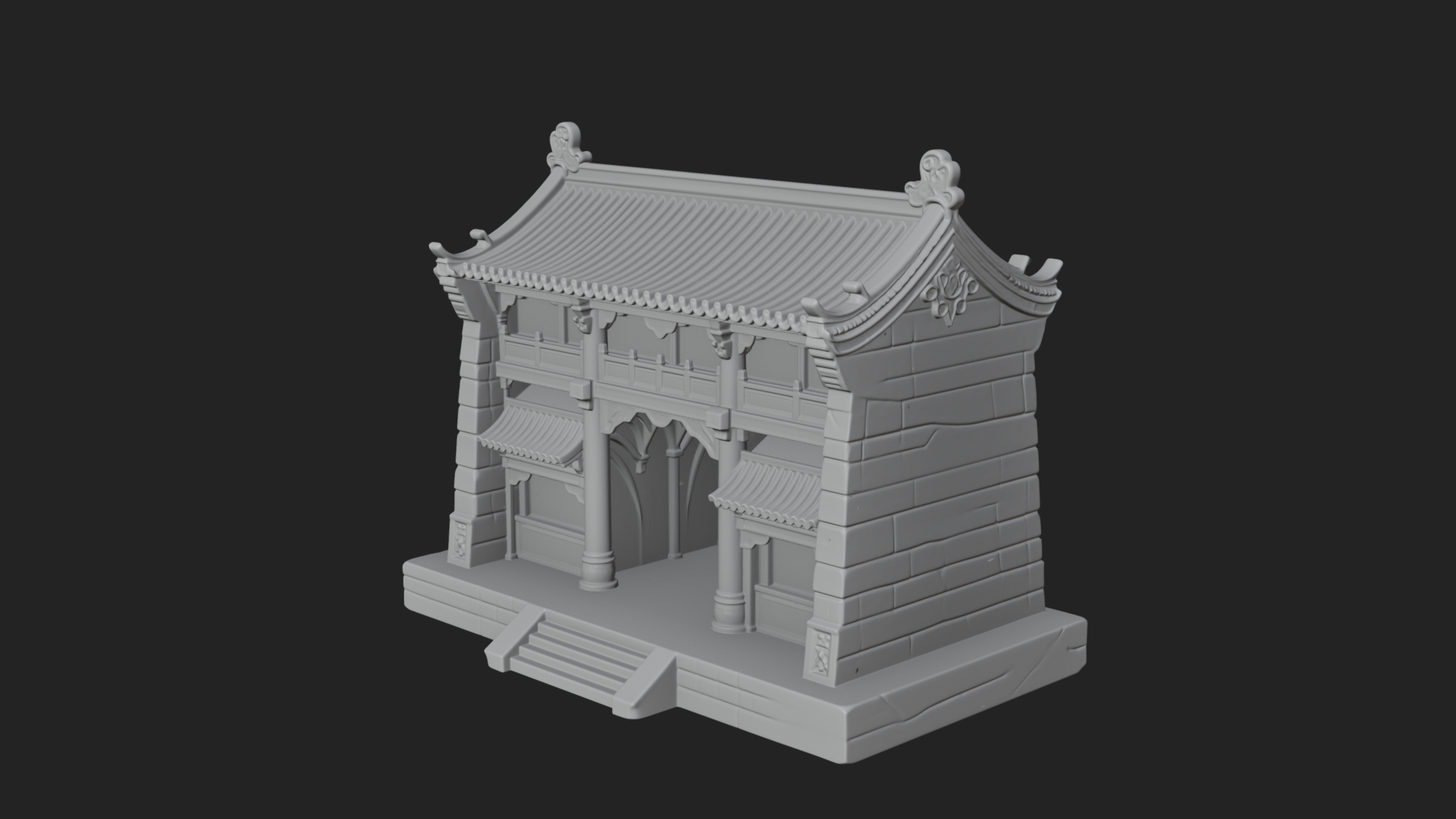 Chinese Gate House Model Design 1 3D Print Model 3D Model