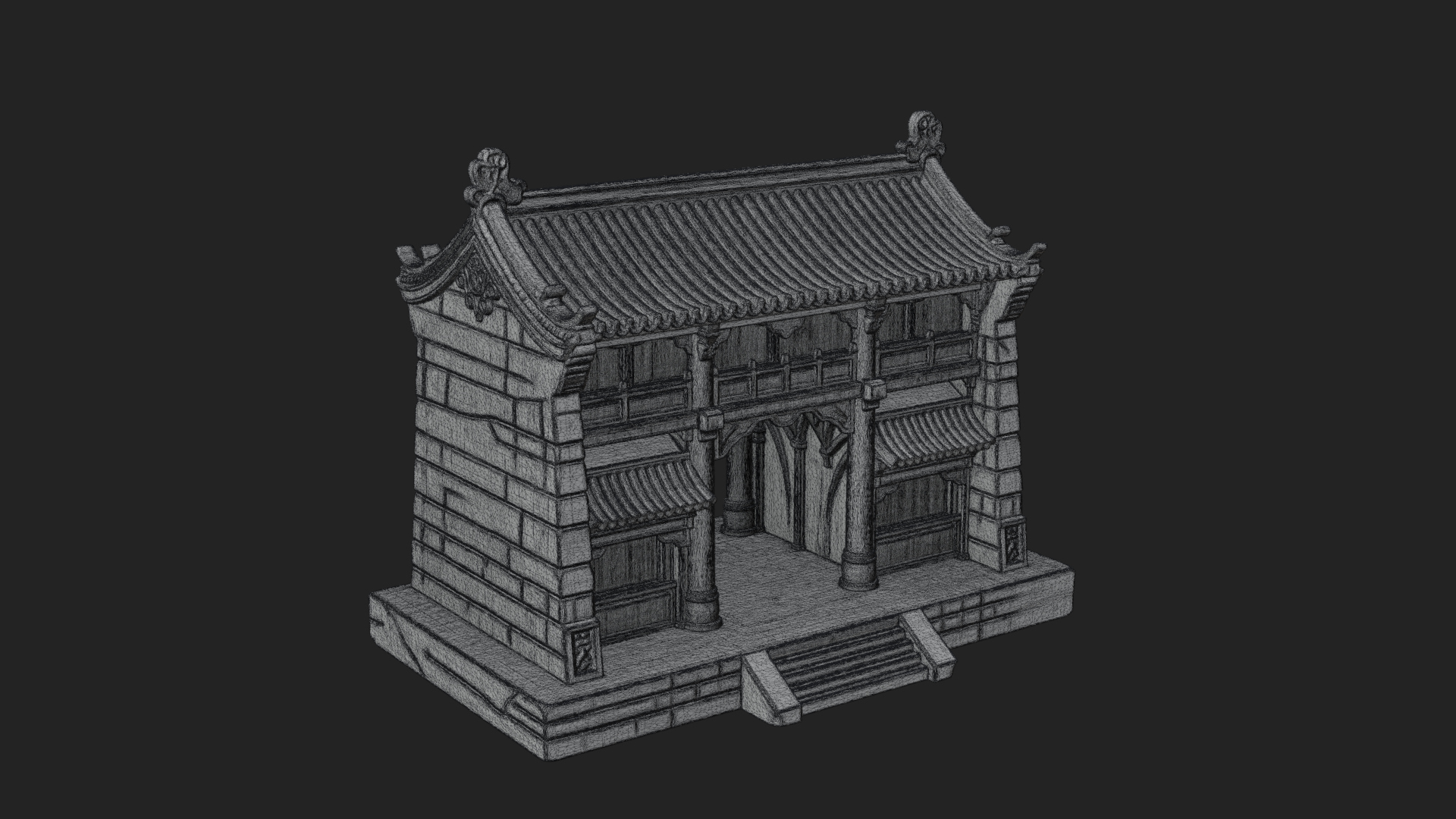 Chinese Gate House Model Design 1 3D Print Model 3D Model
