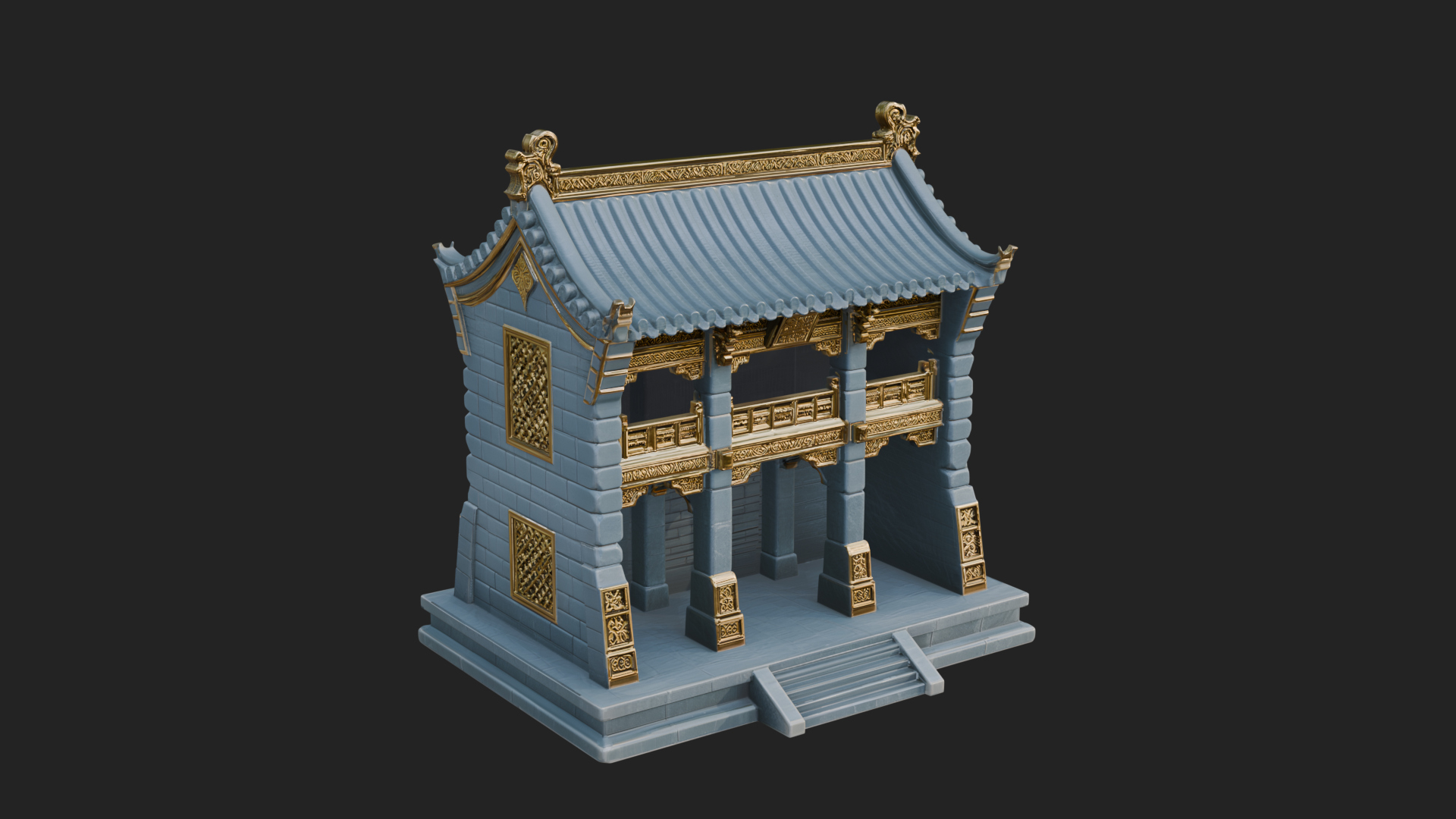 Chinese Gate House Model Design 2 3D Print Model 3D Model