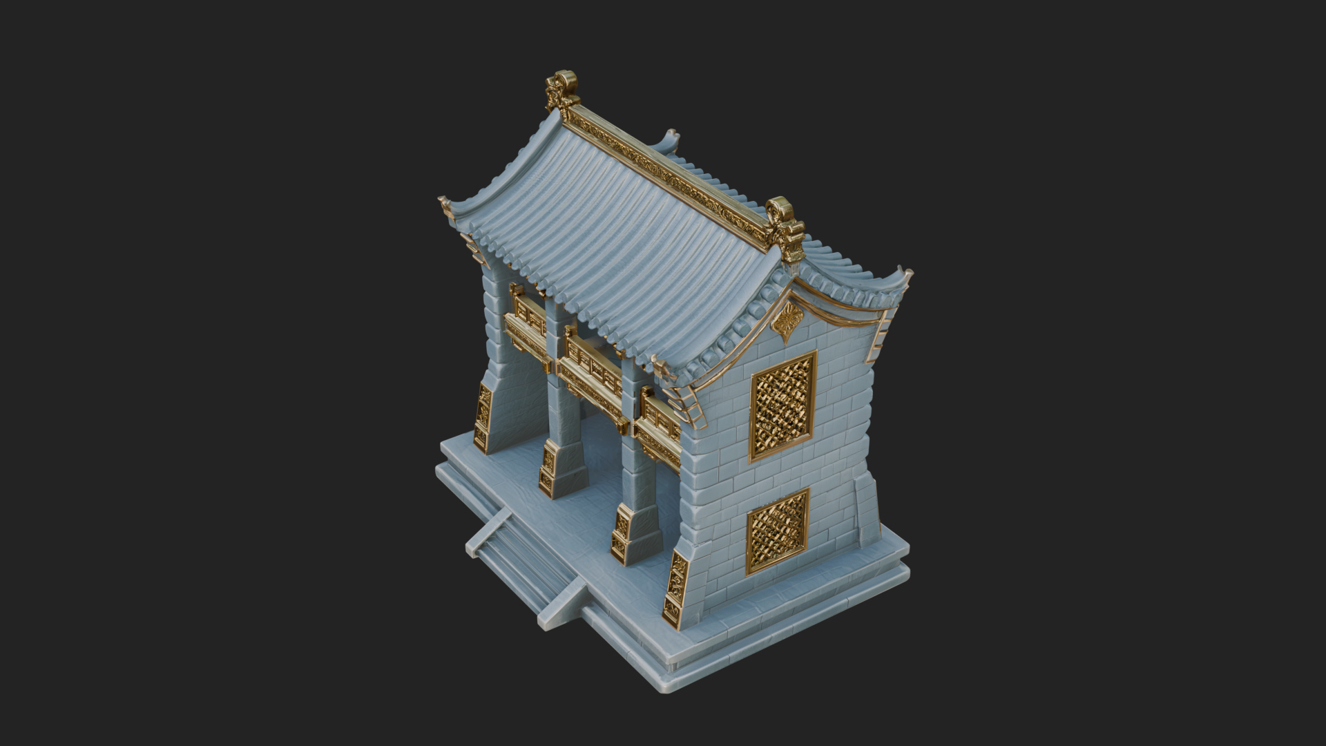 Chinese Gate House Model Design 2 3D Print Model 3D Model