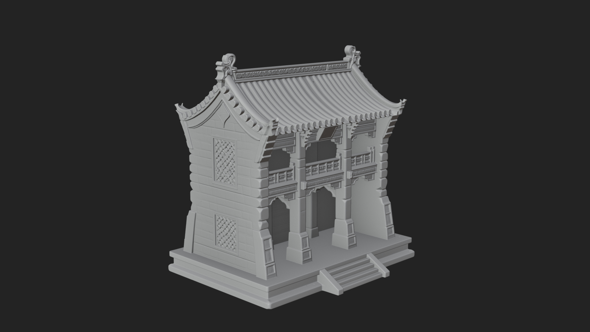 Chinese Gate House Model Design 2 3D Print Model 3D Model