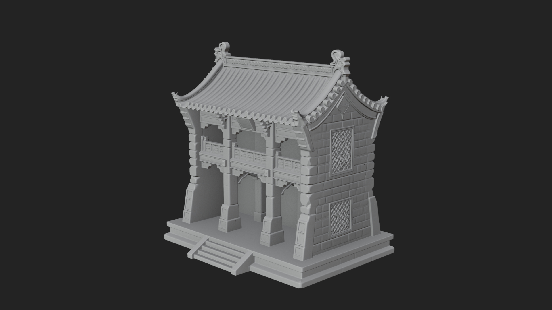 Chinese Gate House Model Design 2 3D Print Model 3D Model
