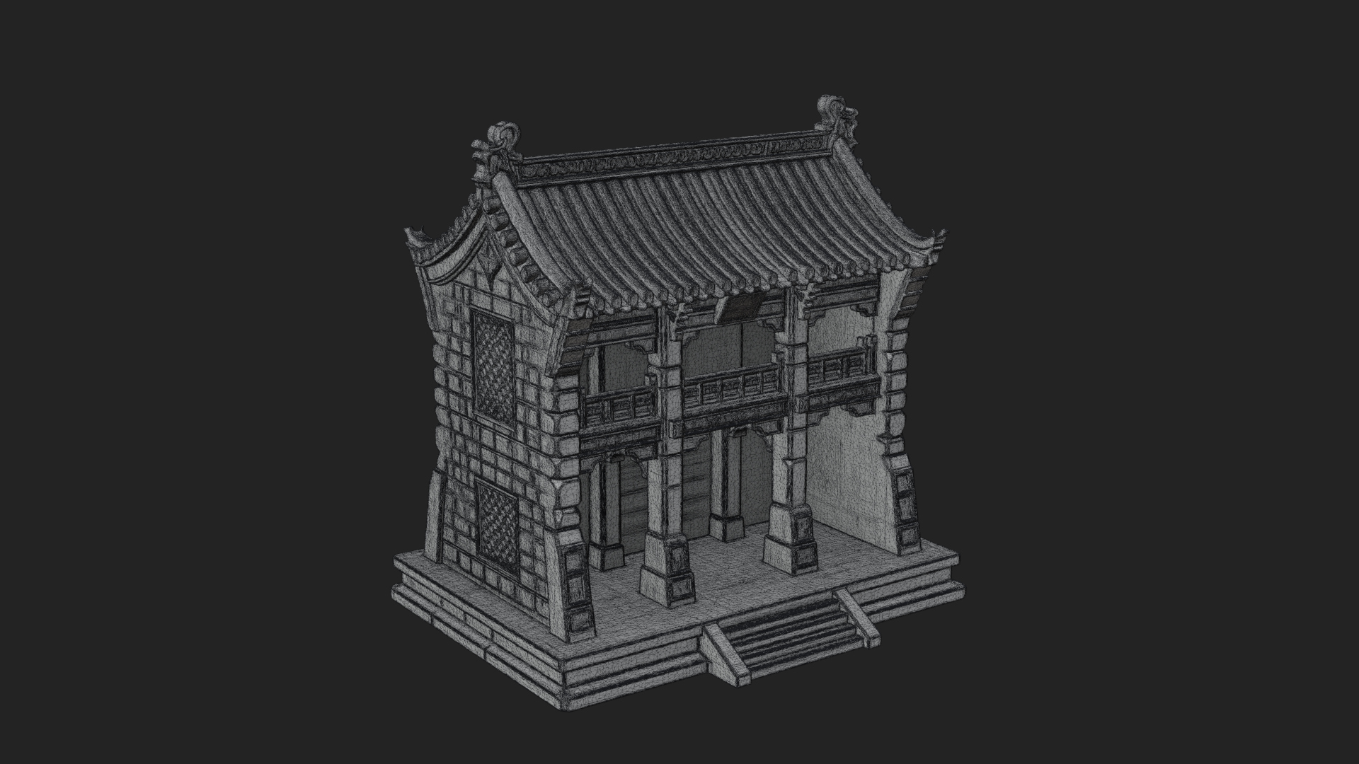 Chinese Gate House Model Design 2 3D Print Model 3D Model