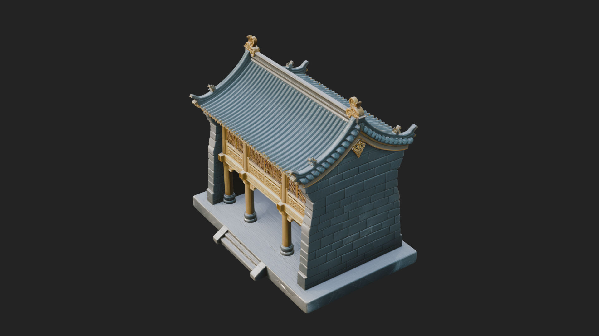 Chinese Gate House Model Design 3 3D Print Model 3D Model