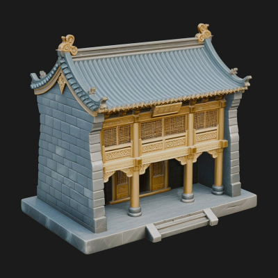 Chinese Gate House Model Design 3 3D Print Model