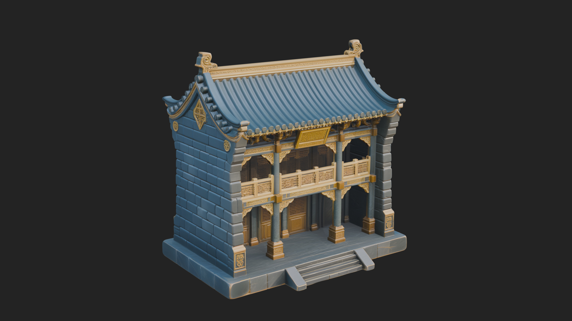 Chinese Gate House Model Design 4 3D Print Model 3D Model