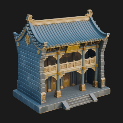 Chinese Gate House Model Design 4 3D Print Model