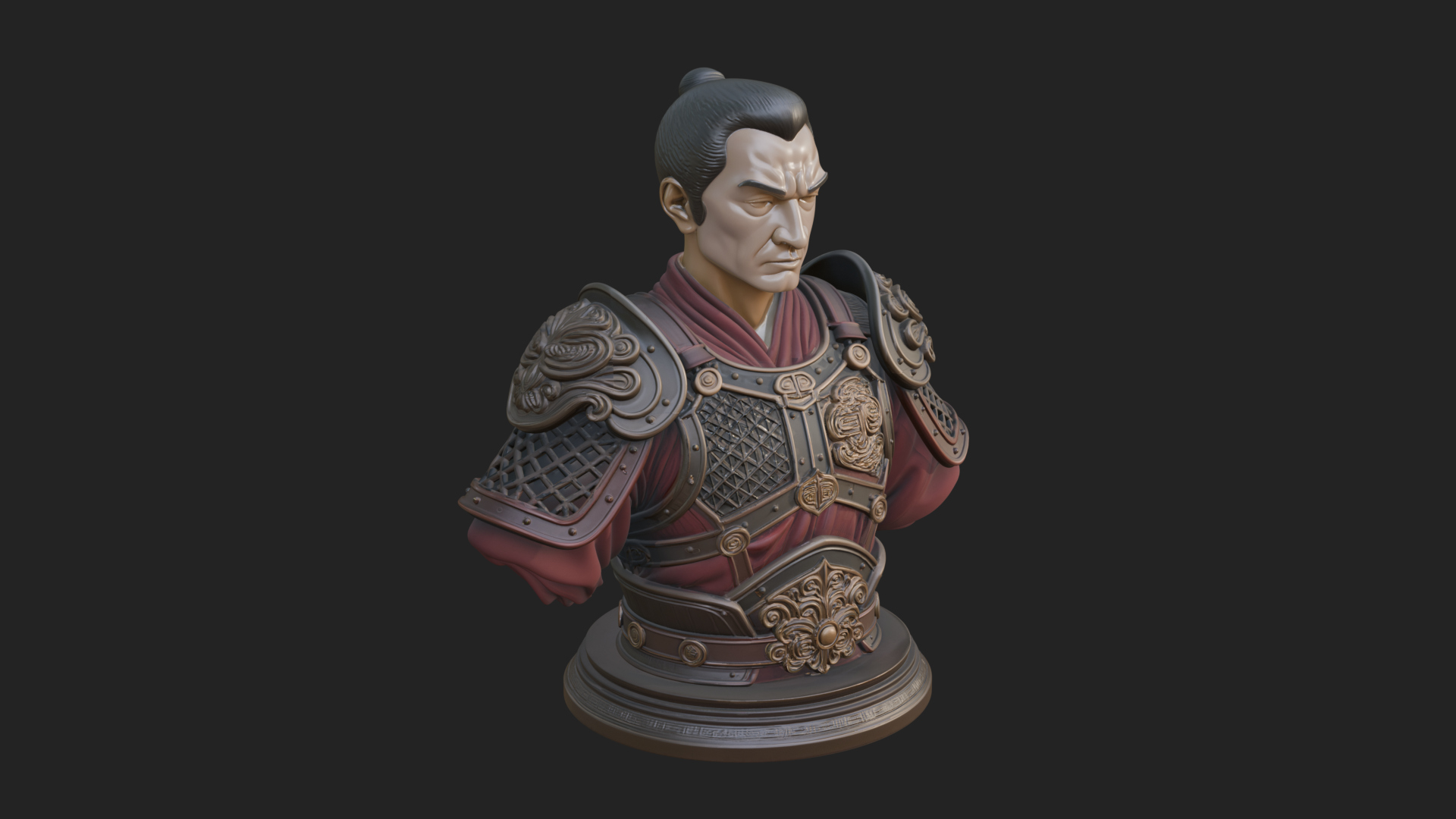 Chinese General Armor Bust Design 1 3D Print Model 3D Model