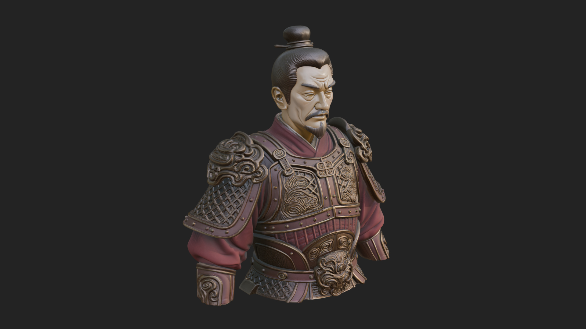 Chinese General Armor Bust Design 15 3D Print Model 3D Model
