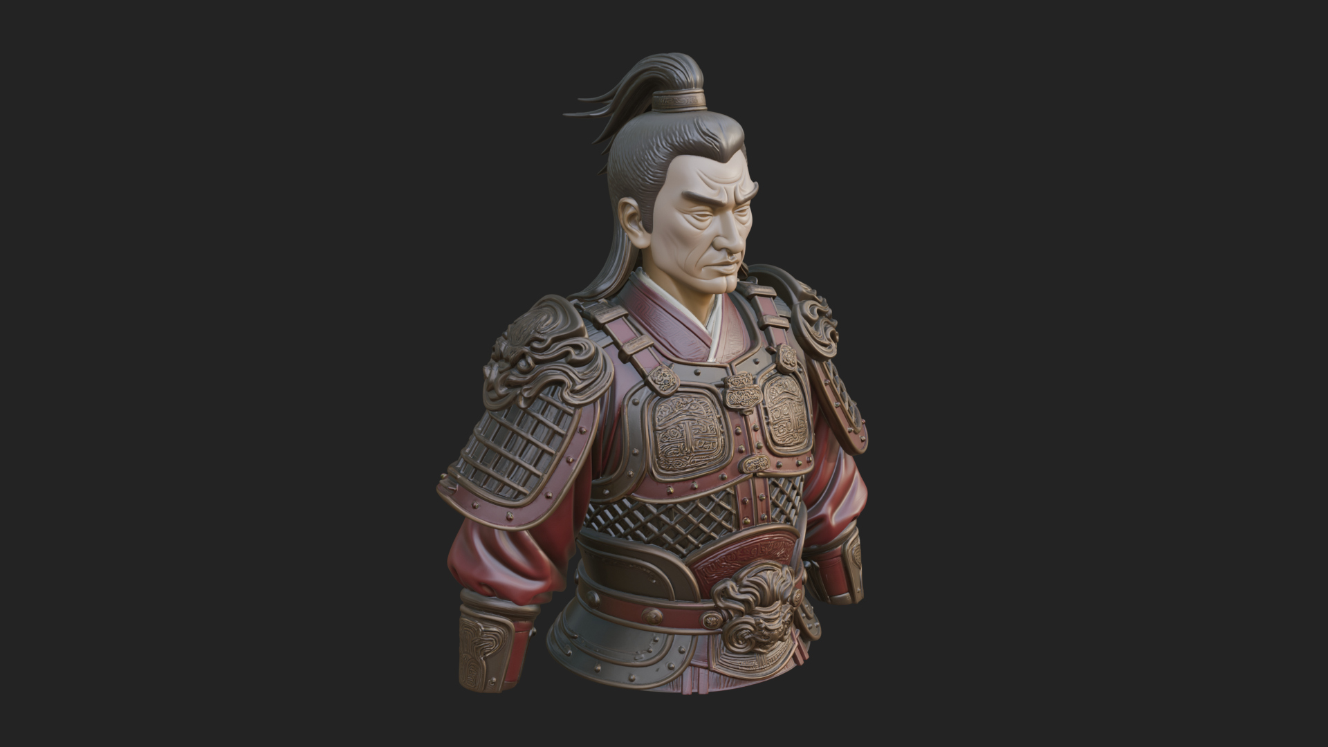 Chinese General Armor Bust Design 16 3D Print Model 3D Model
