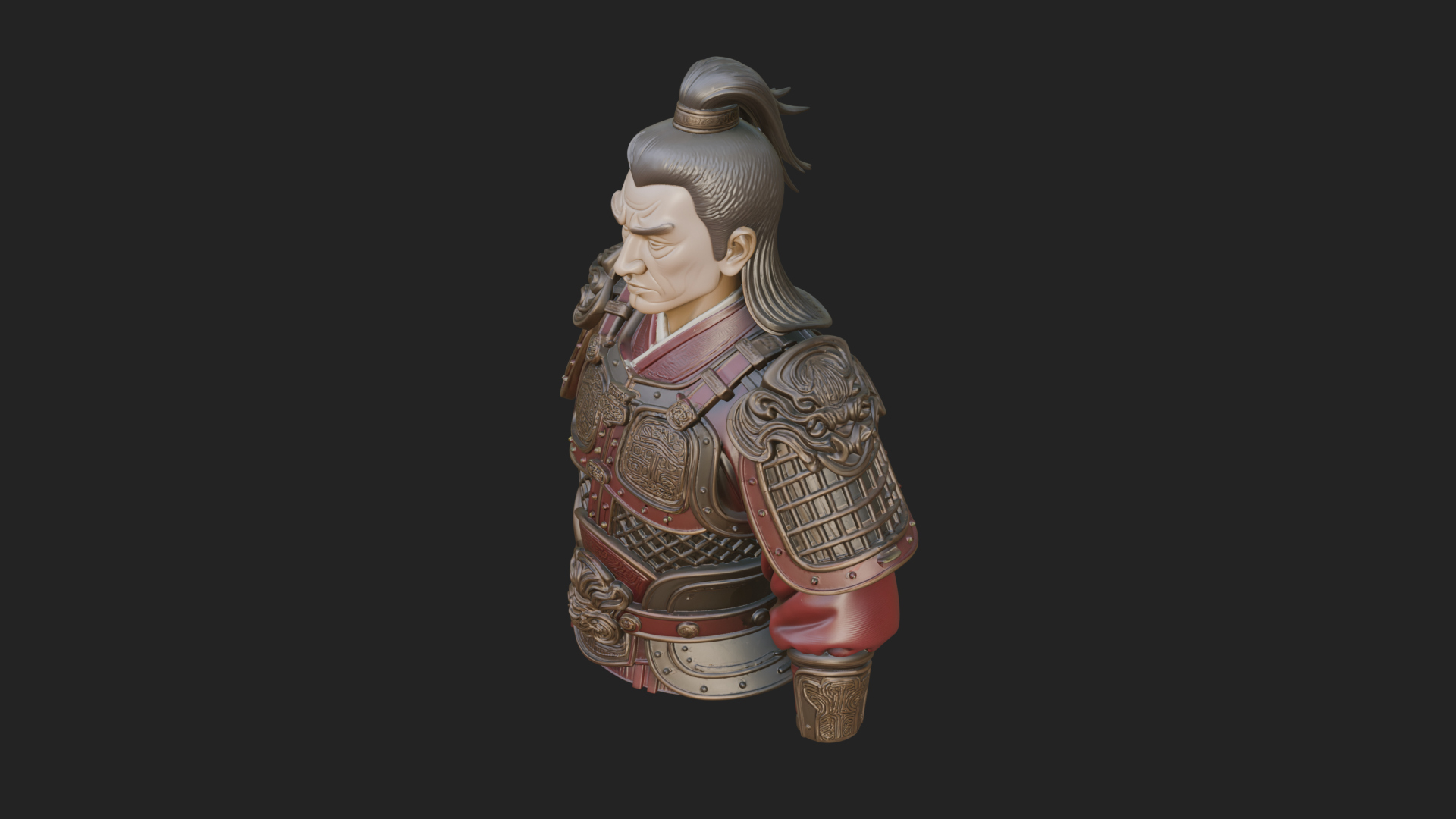 Chinese General Armor Bust Design 16 3D Print Model 3D Model
