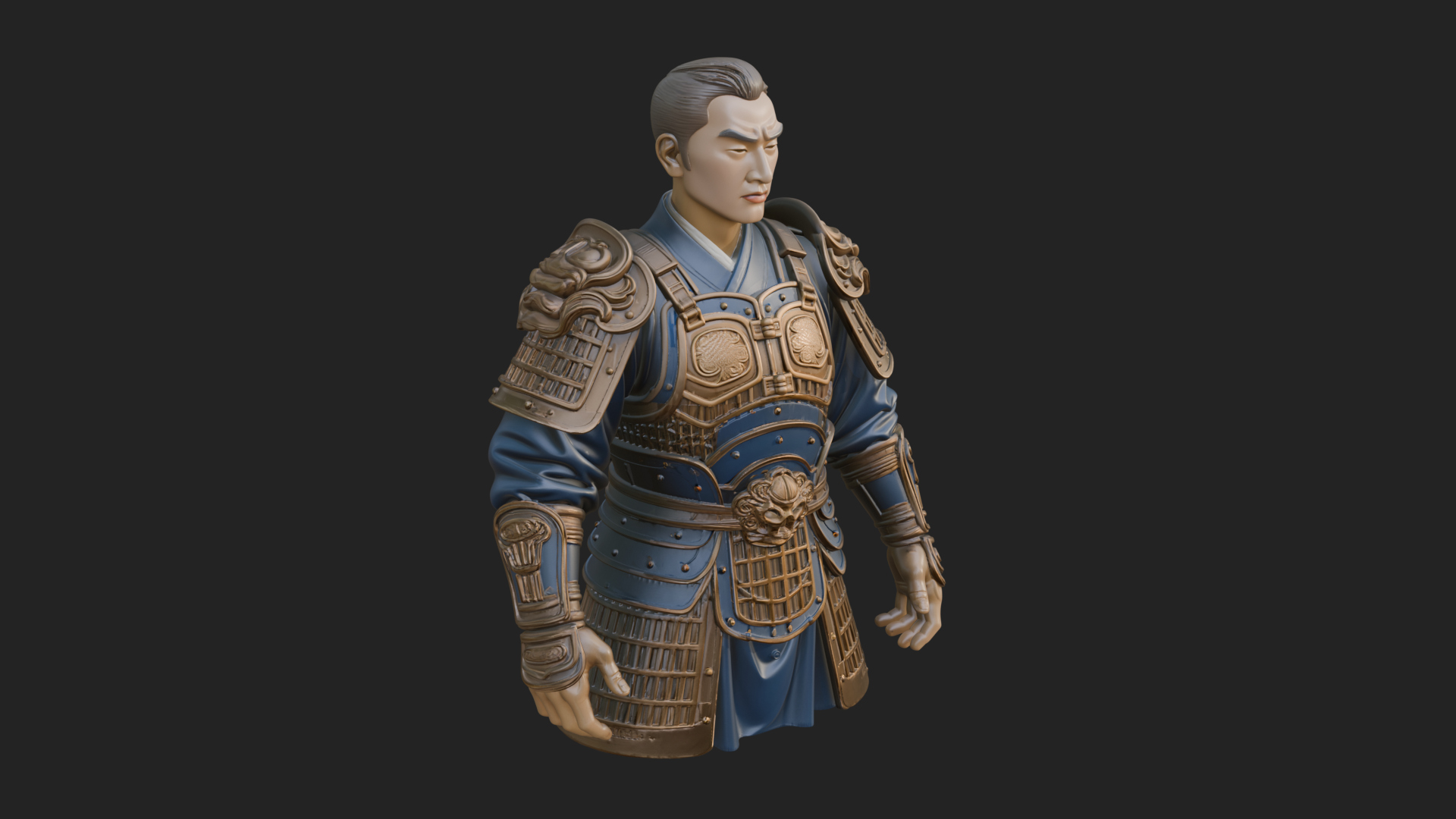 Chinese General Armor Bust Design 17 3D Print Model 3D Model