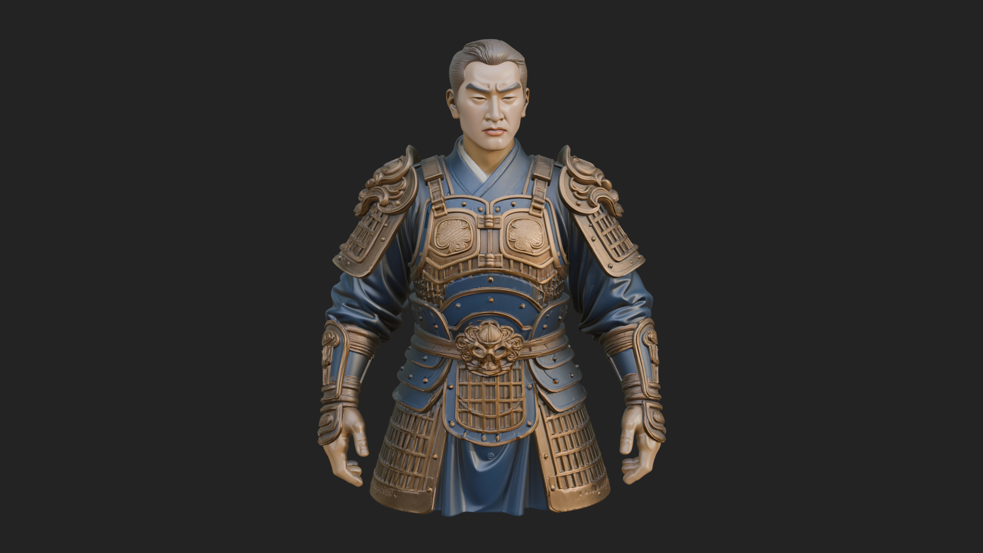 Chinese General Armor Bust Design 17 3D Print Model 3D Model
