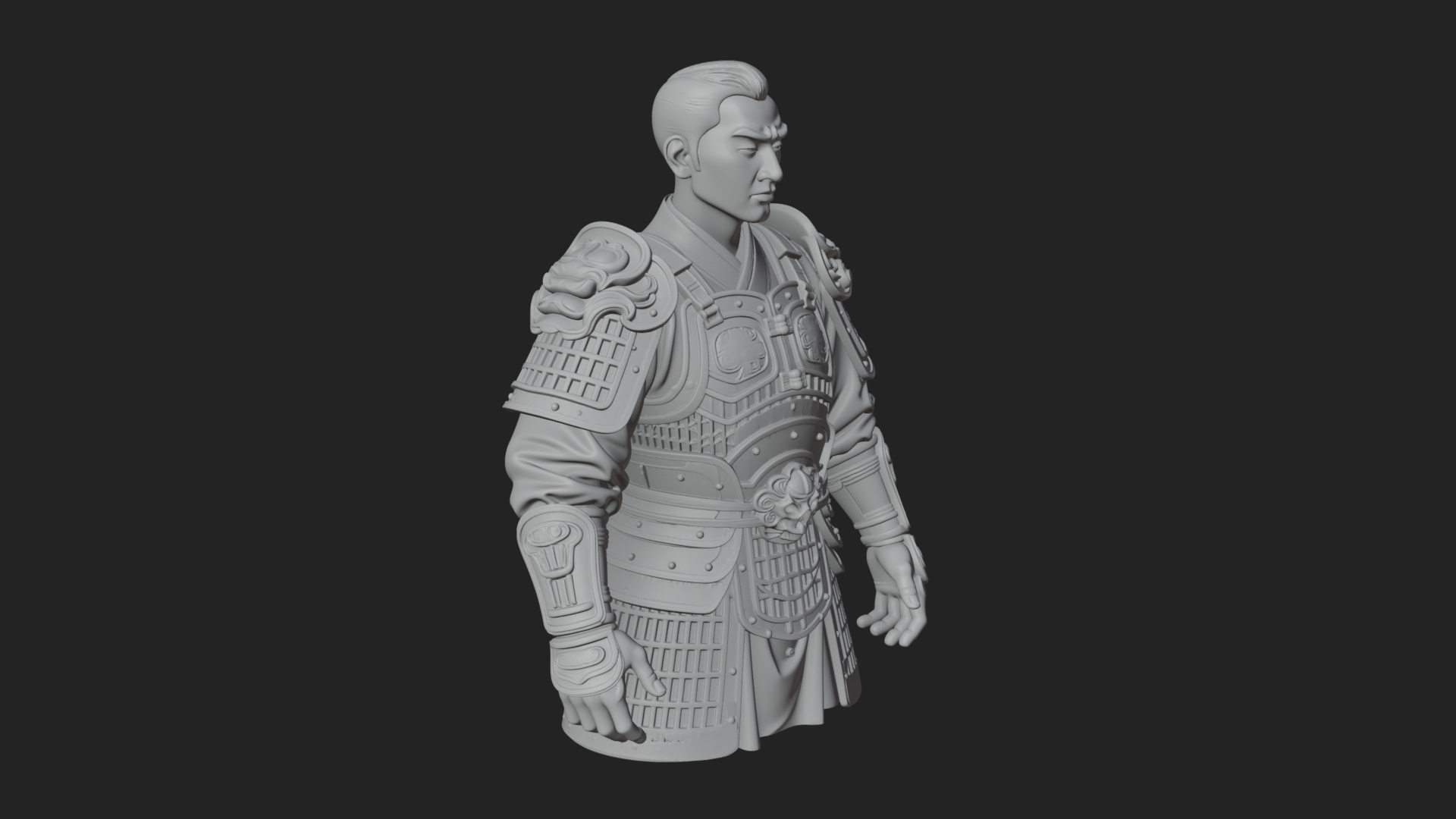 Chinese General Armor Bust Design 17 3D Print Model 3D Model