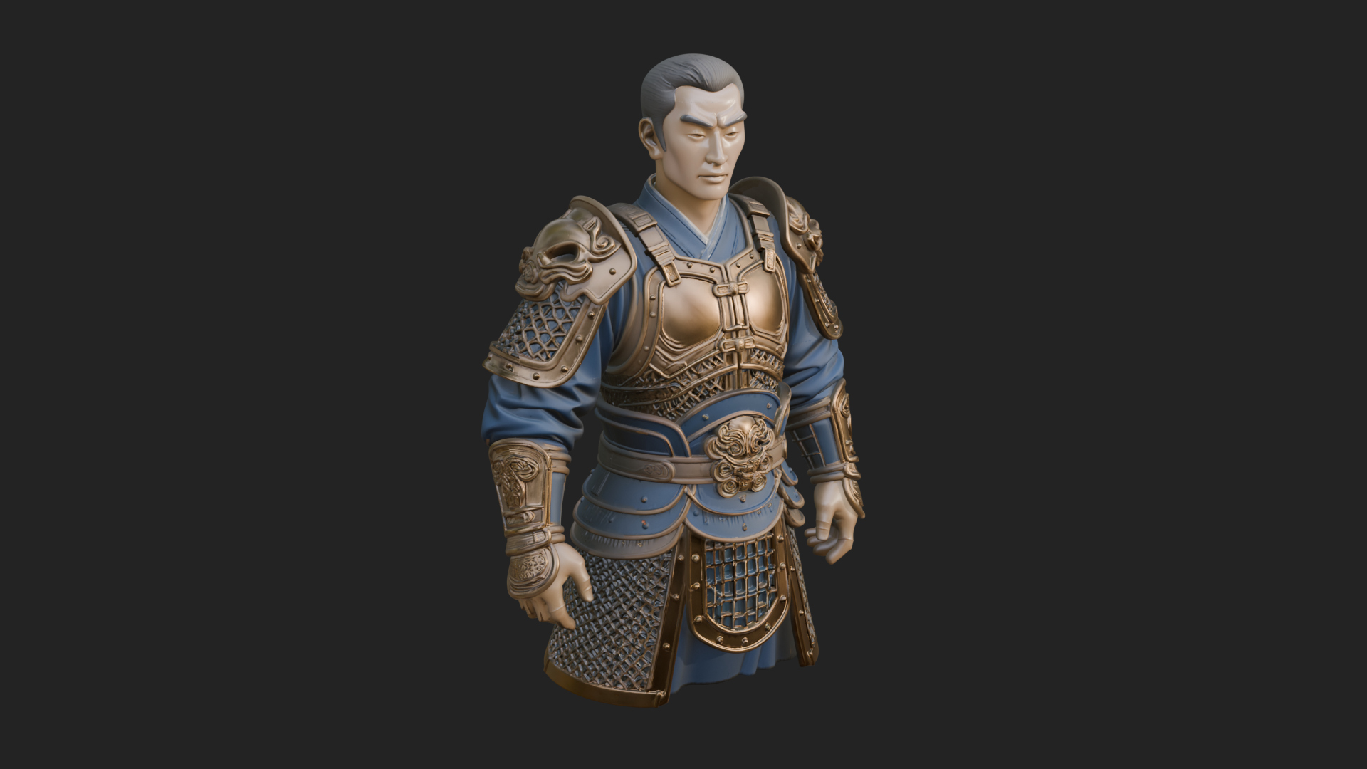 Chinese General Armor Bust Design 18 3D Print Model 3D Model