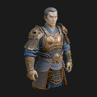 Chinese General Armor Bust Design 18 3D Print Model