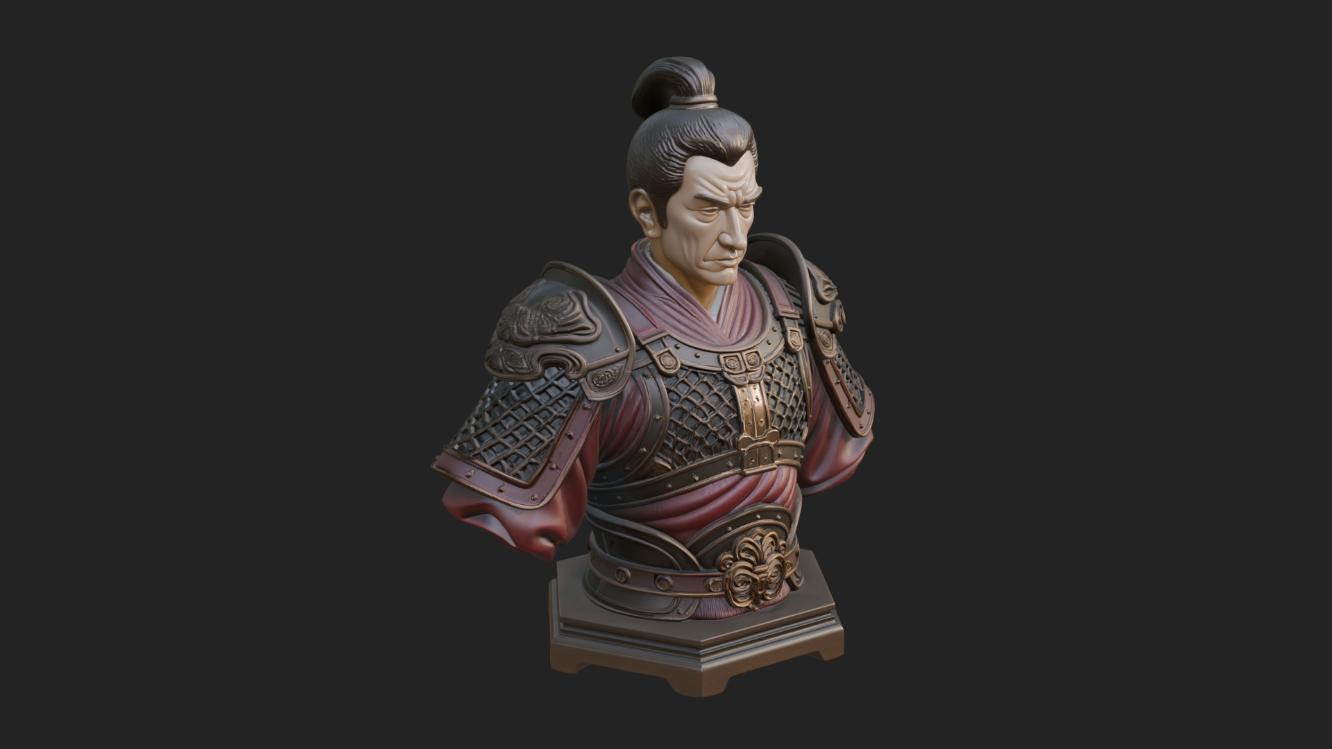 Chinese General Armor Bust Design 2 3D Print Model 3D Model
