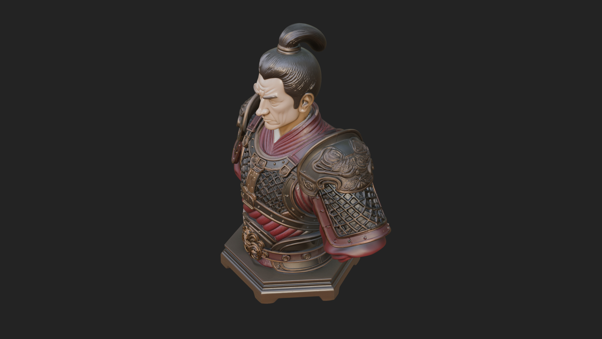 Chinese General Armor Bust Design 2 3D Print Model 3D Model