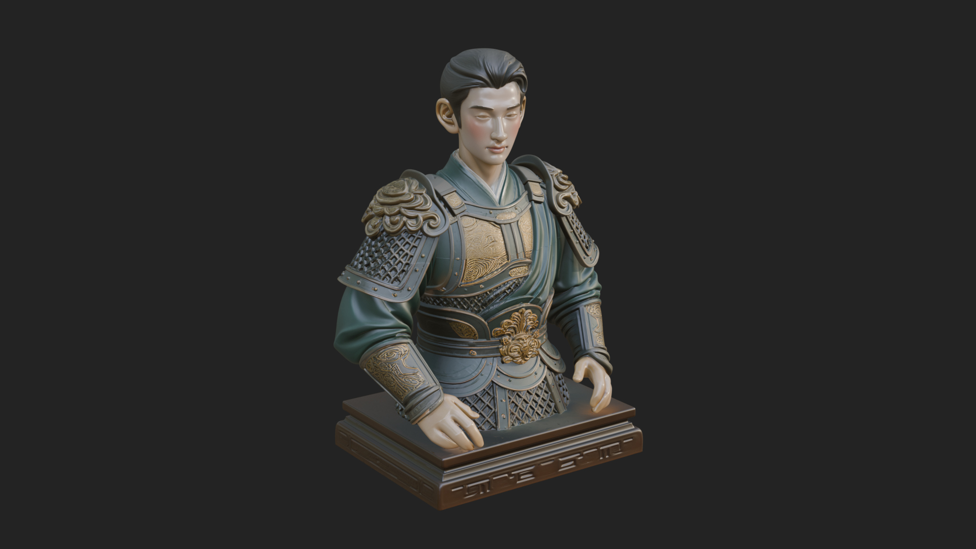Chinese General Armor Bust Design 20 3D Print Model 3D Model