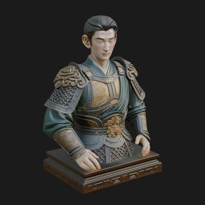 Chinese General Armor Bust Design 20 3D Print Model