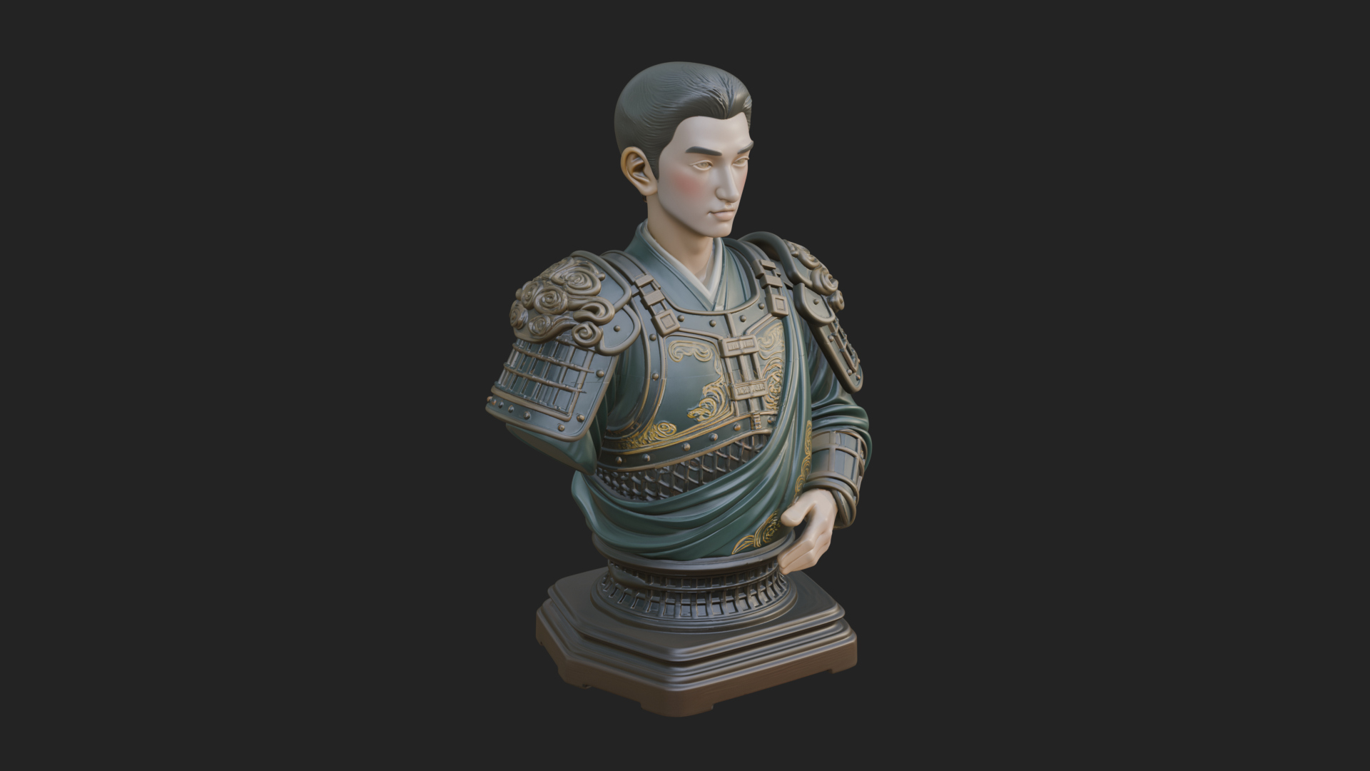 Chinese General Armor Bust Design 21 3D Print Model 3D Model