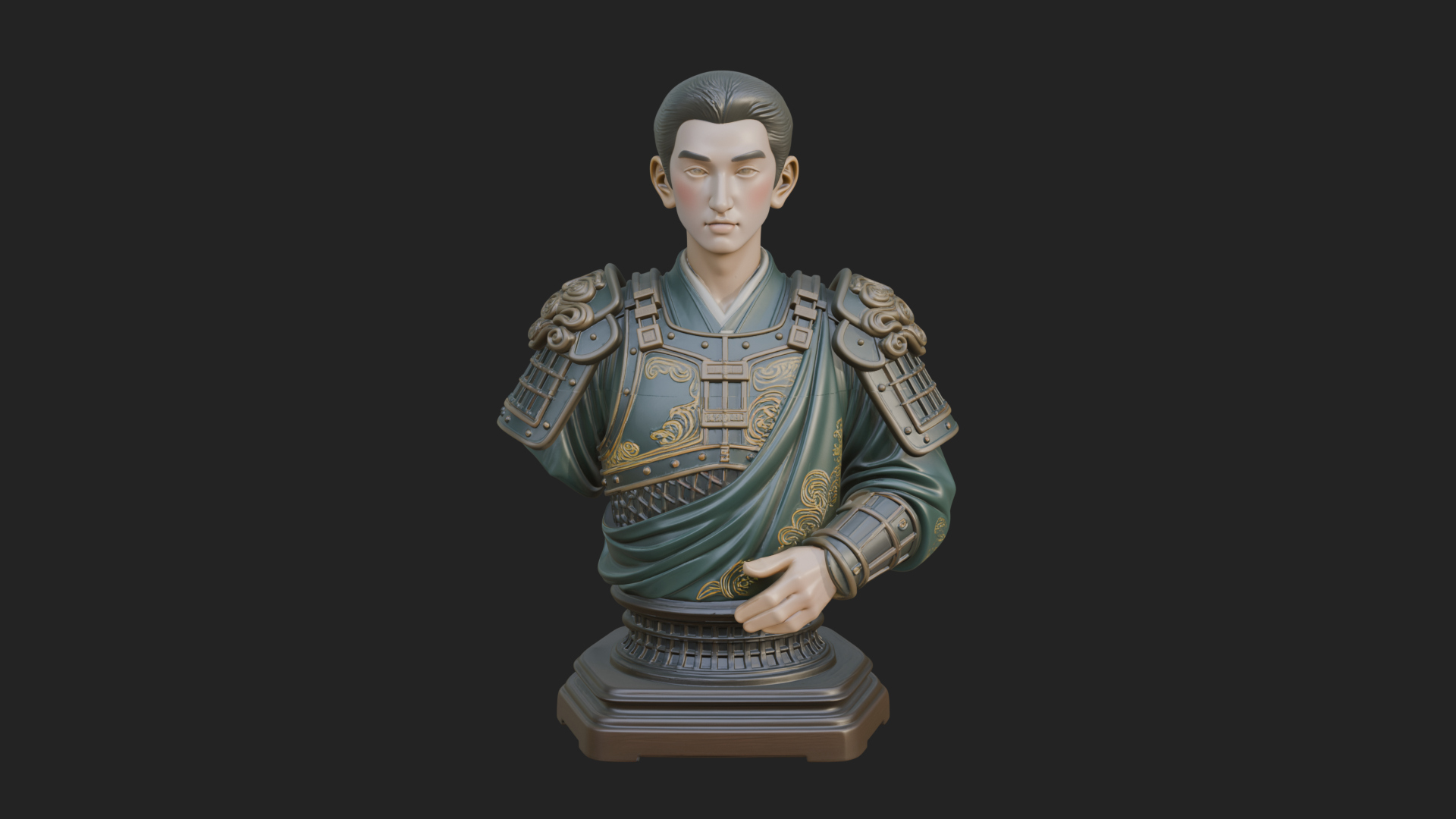 Chinese General Armor Bust Design 21 3D Print Model 3D Model