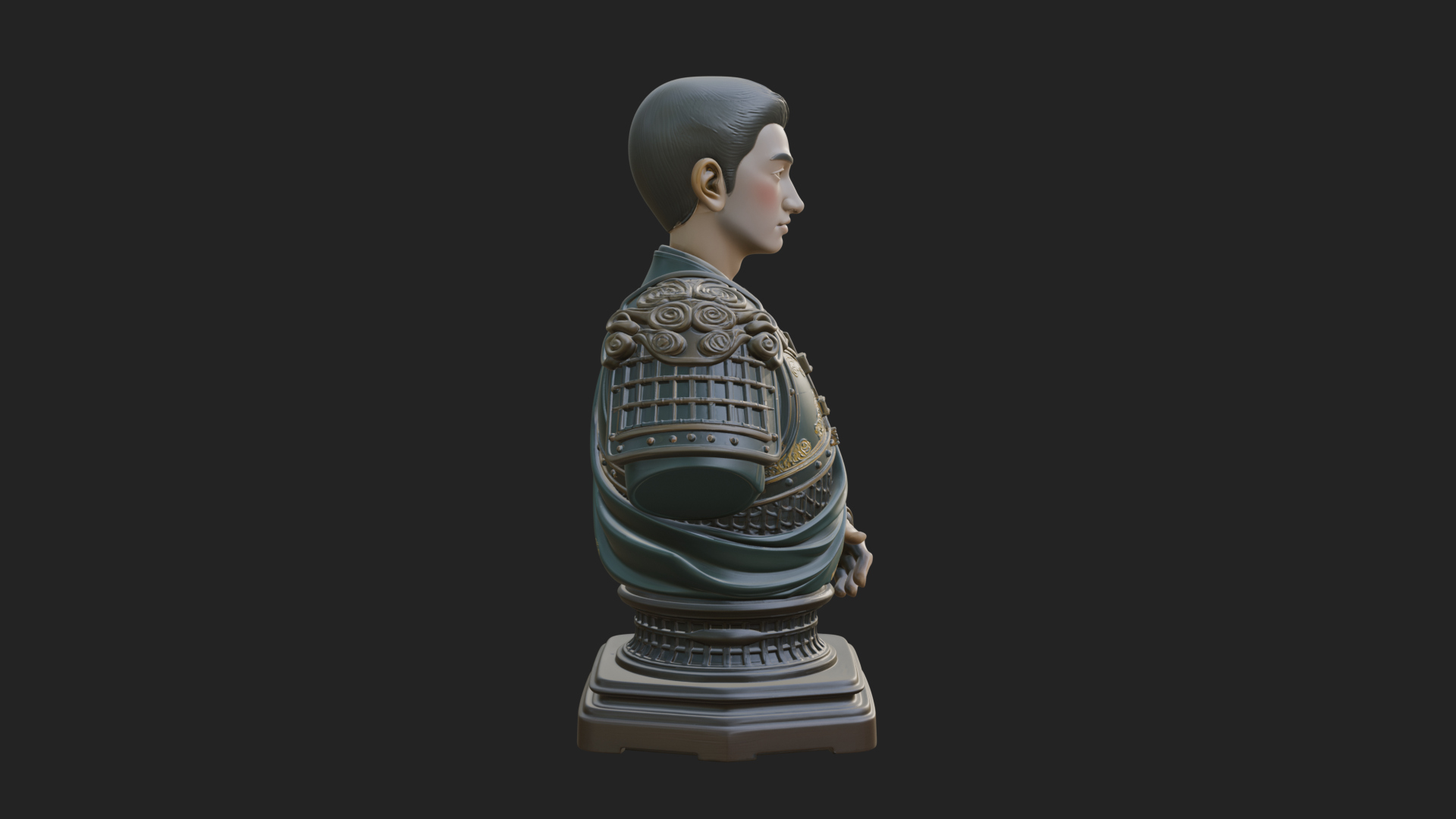 Chinese General Armor Bust Design 21 3D Print Model 3D Model