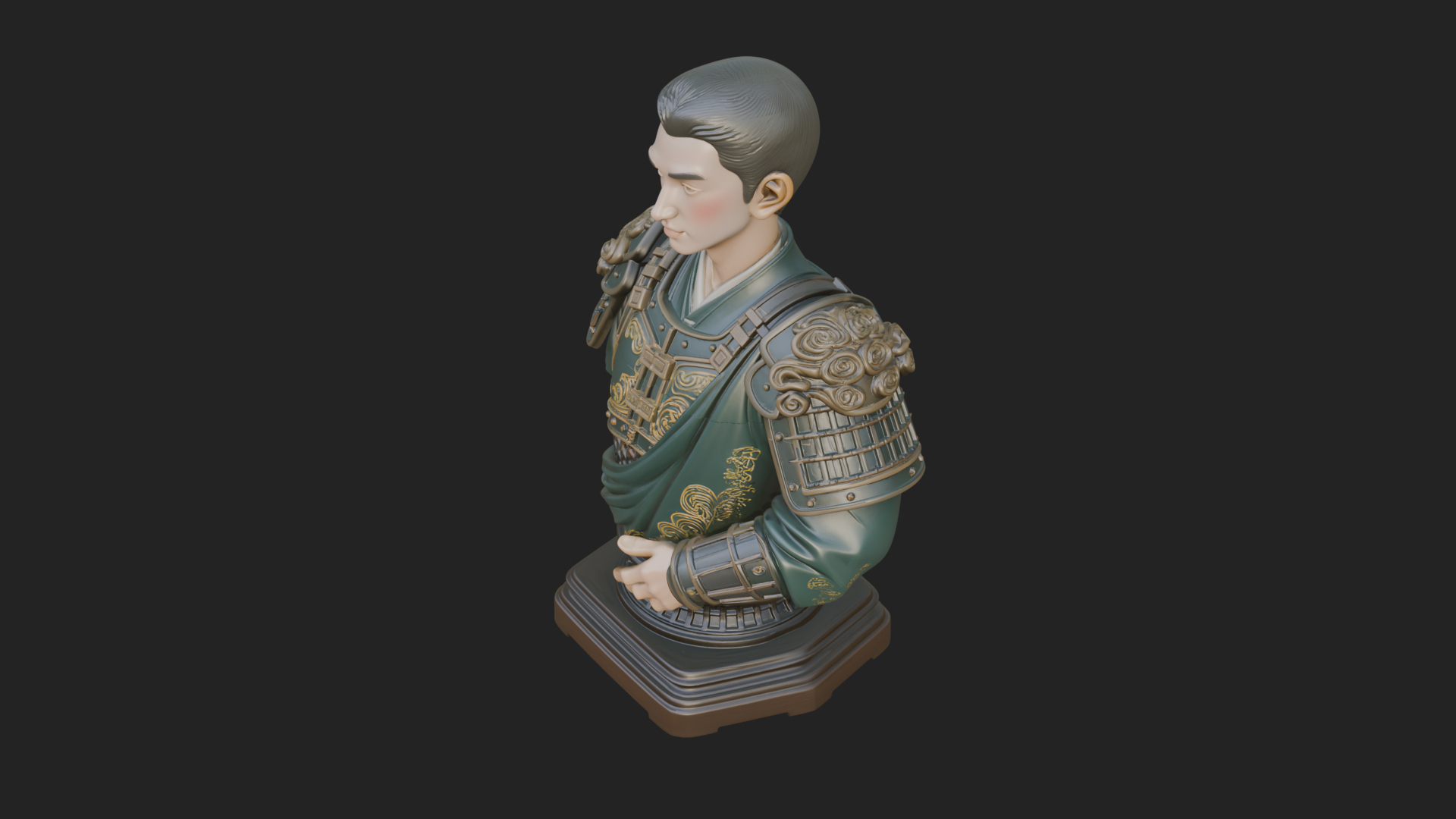 Chinese General Armor Bust Design 21 3D Print Model 3D Model