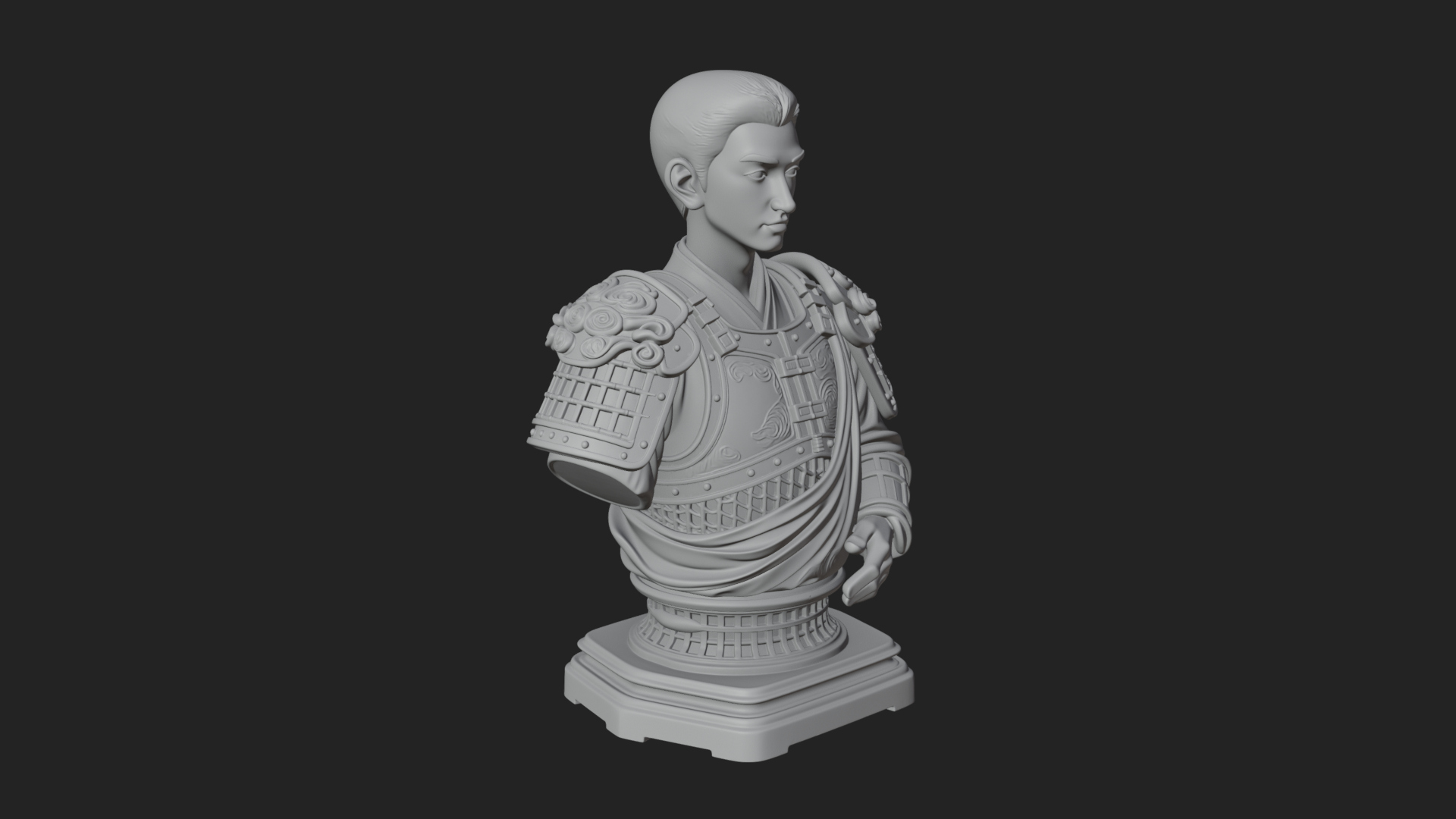 Chinese General Armor Bust Design 21 3D Print Model 3D Model