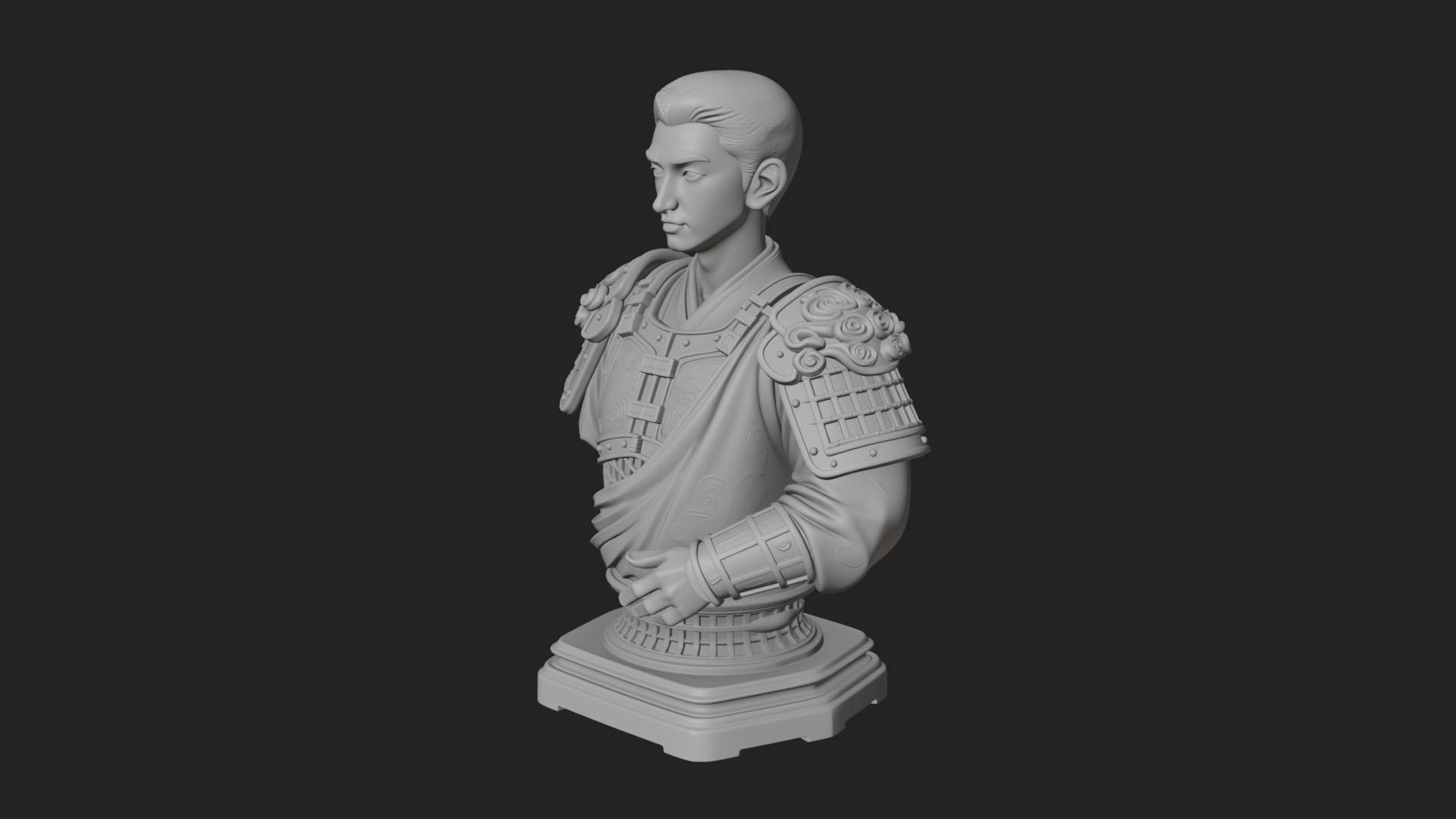 Chinese General Armor Bust Design 21 3D Print Model 3D Model