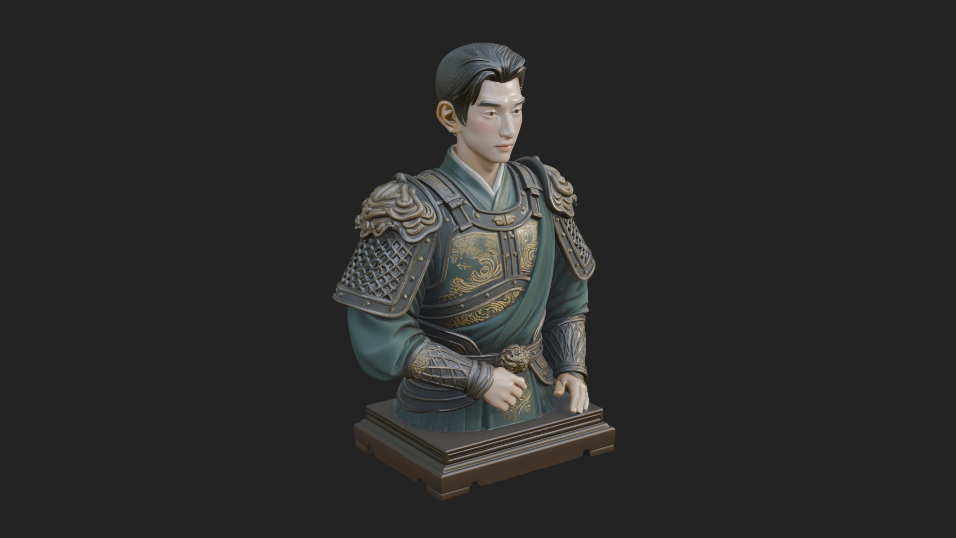 Chinese General Armor Bust Design 22 3D Print Model 3D Model