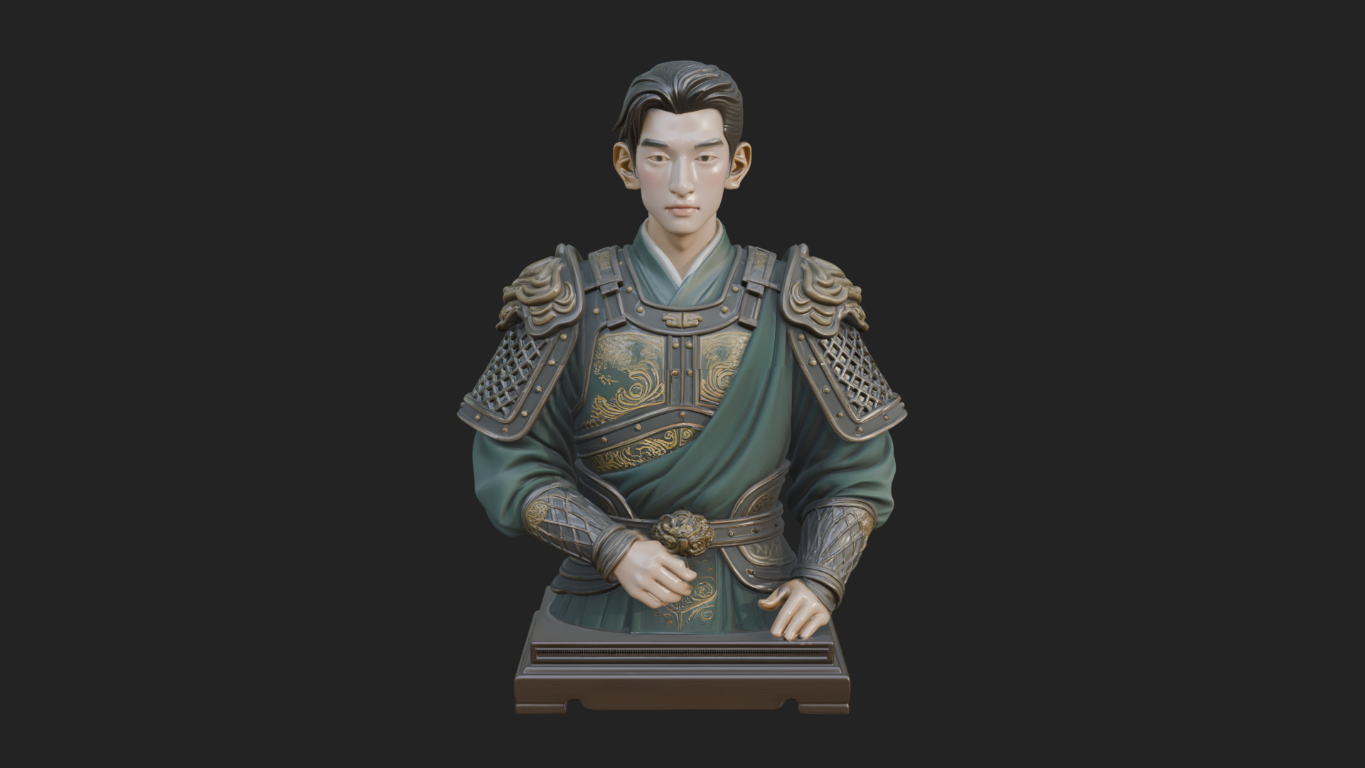 Chinese General Armor Bust Design 22 3D Print Model 3D Model