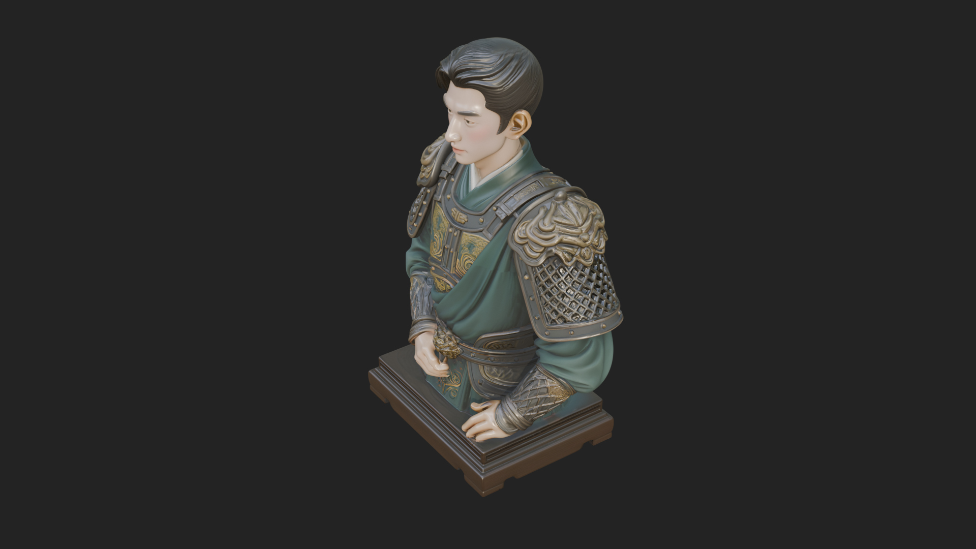 Chinese General Armor Bust Design 22 3D Print Model 3D Model