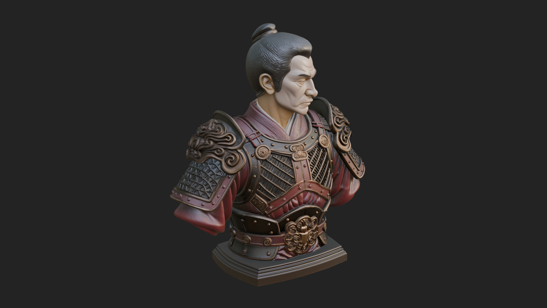 Chinese General Armor Bust Design 4 3D Print Model 3D Model
