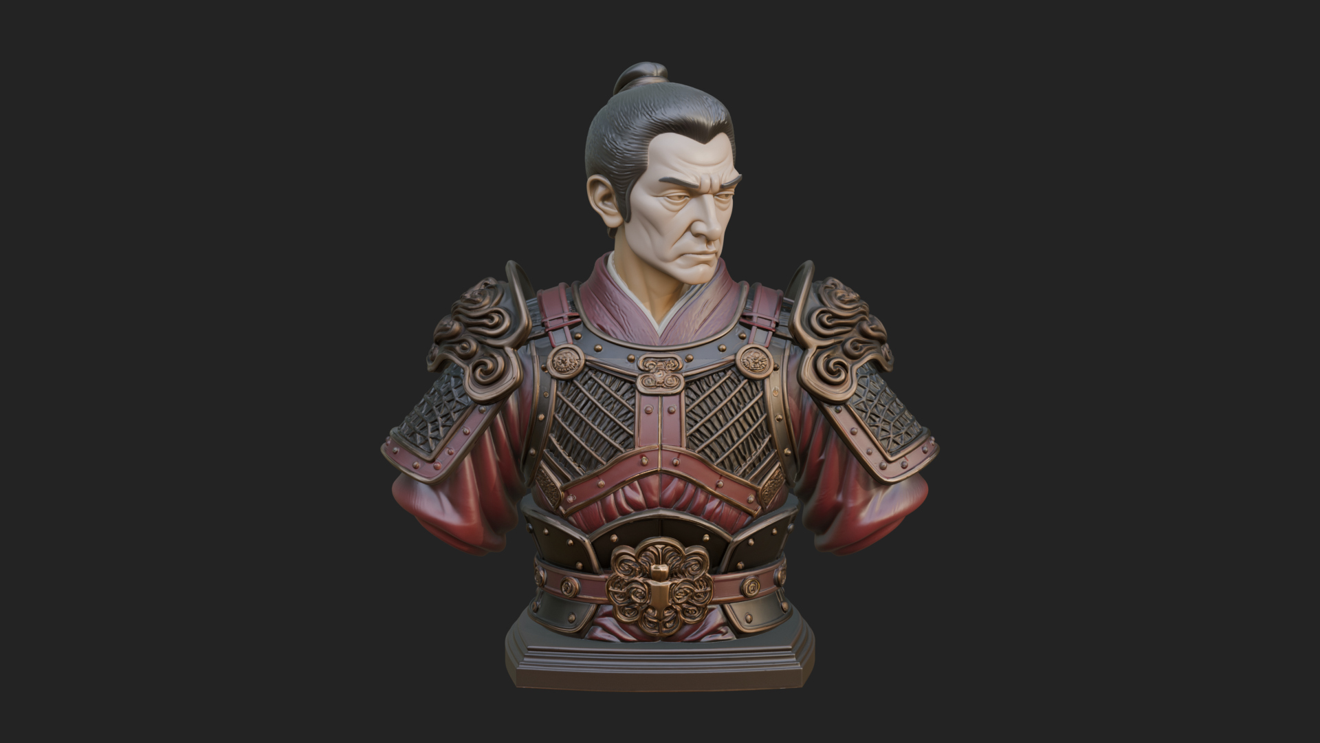 Chinese General Armor Bust Design 4 3D Print Model 3D Model