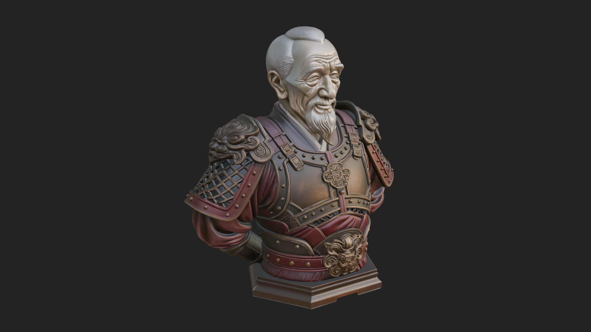Chinese General Armor Bust Design 5 3D Print Model 3D Model