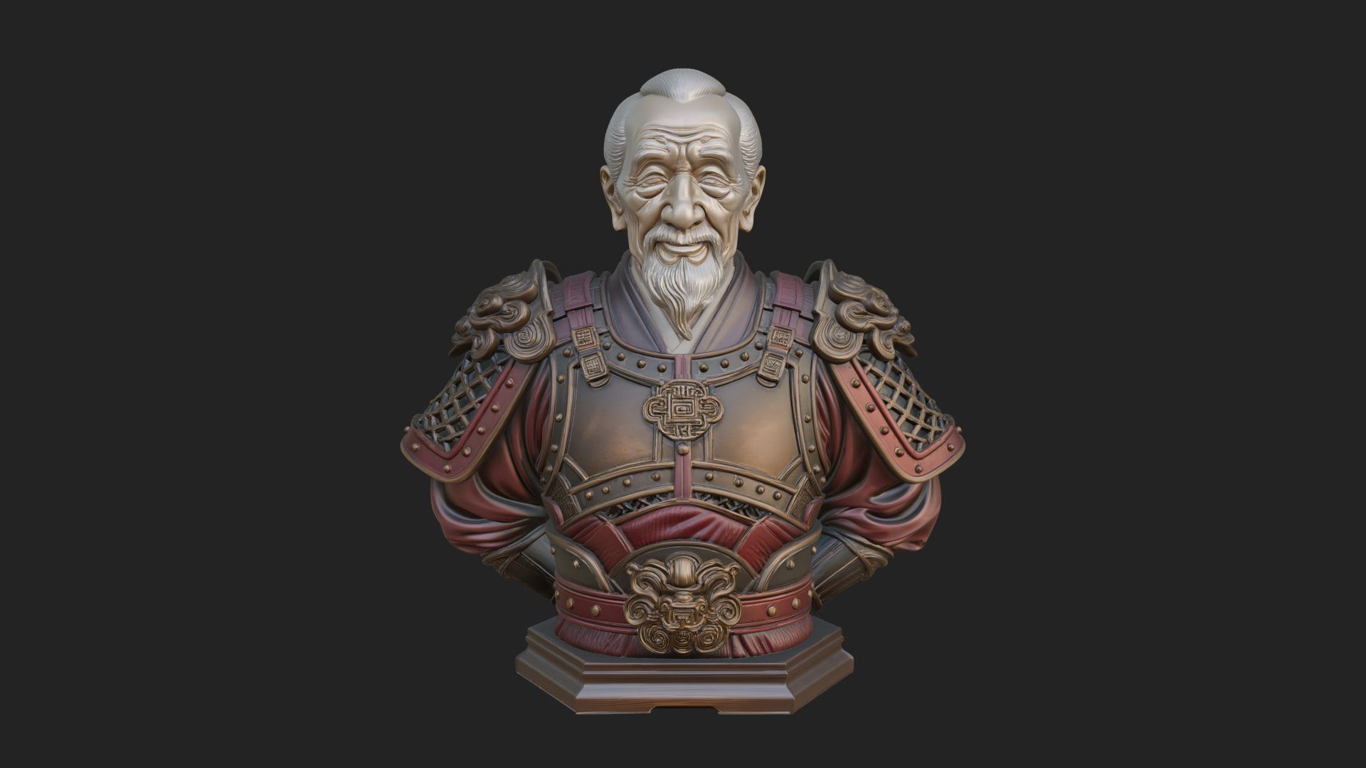 Chinese General Armor Bust Design 5 3D Print Model 3D Model