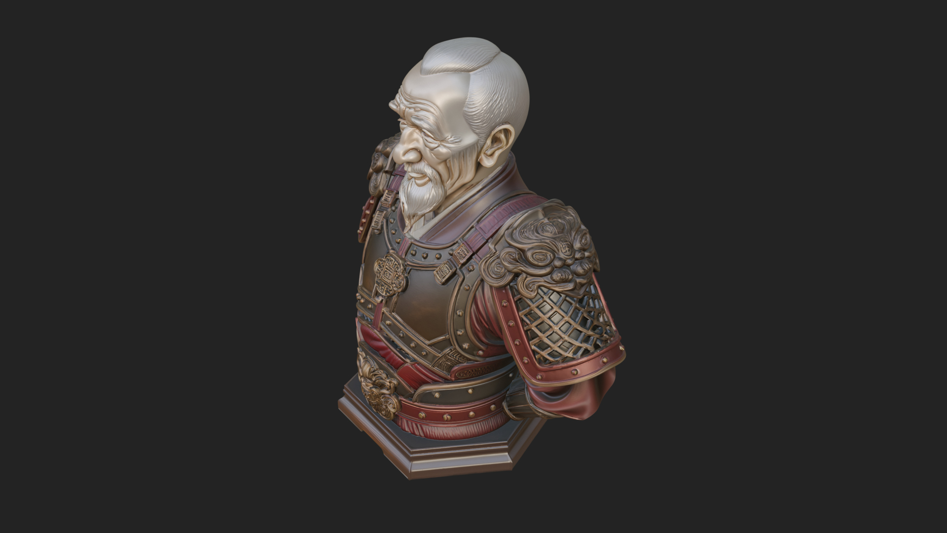 Chinese General Armor Bust Design 5 3D Print Model 3D Model