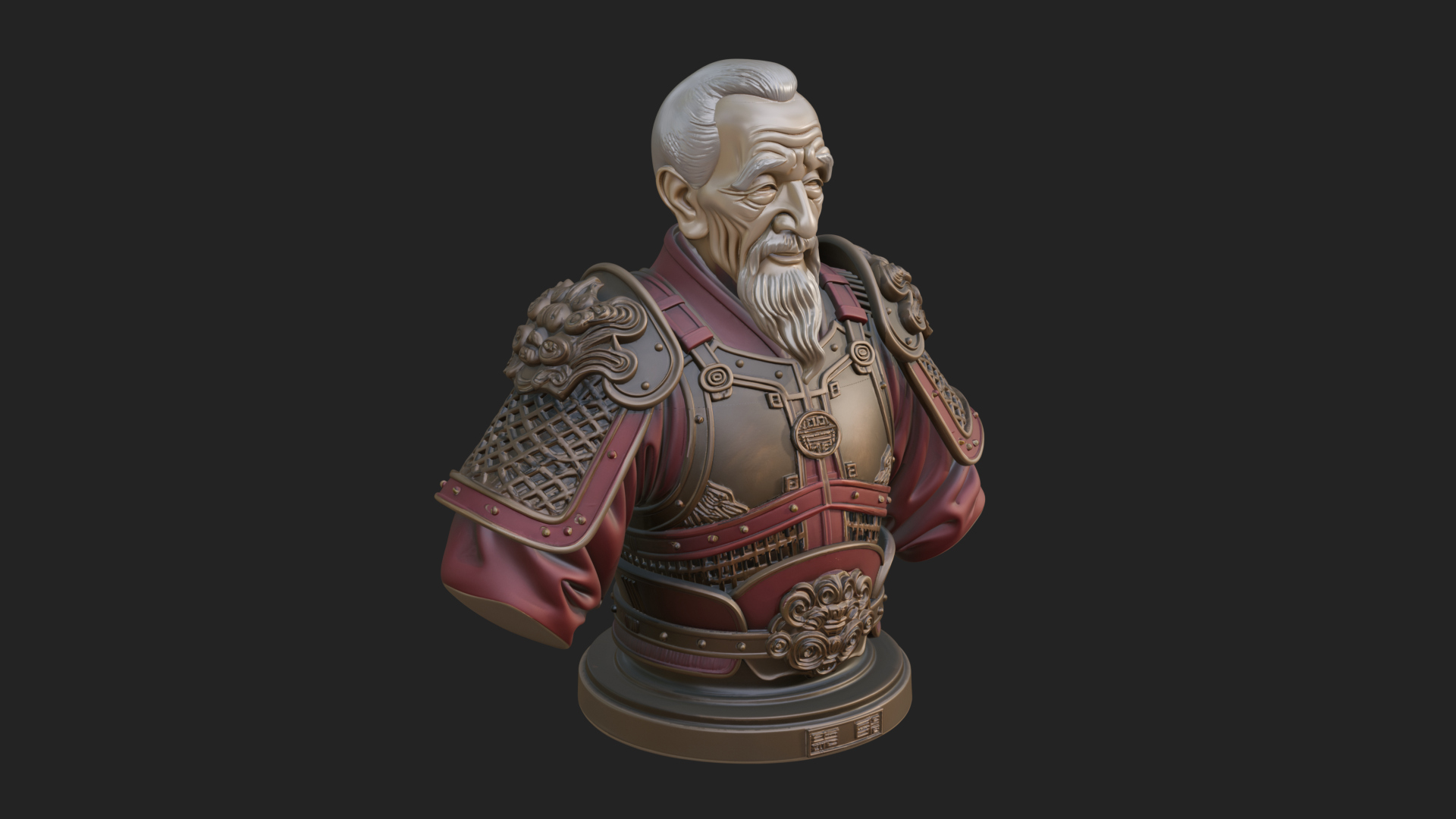 Chinese General Armor Bust Design 6 3D Print Model 3D Model
