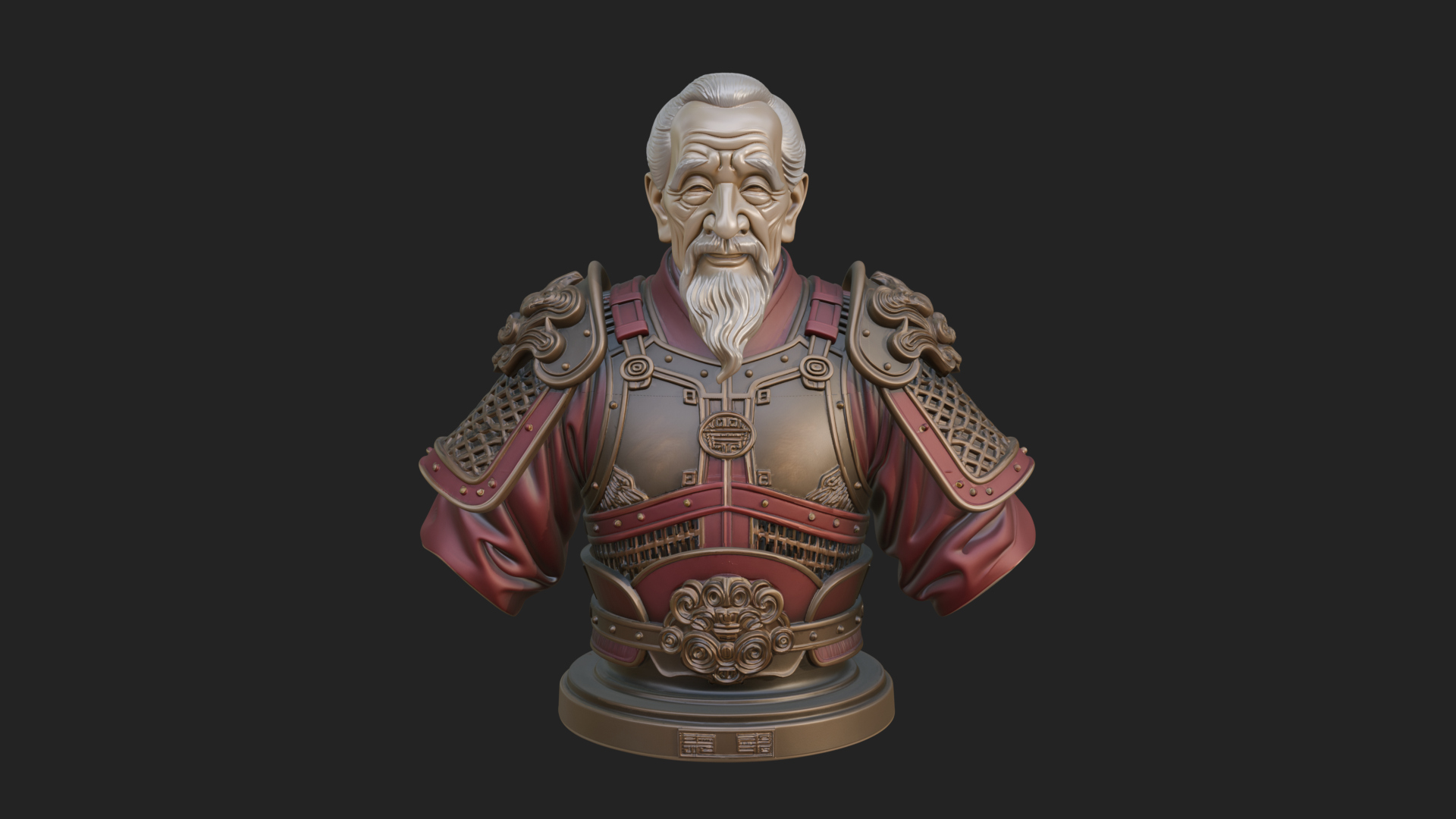 Chinese General Armor Bust Design 6 3D Print Model 3D Model